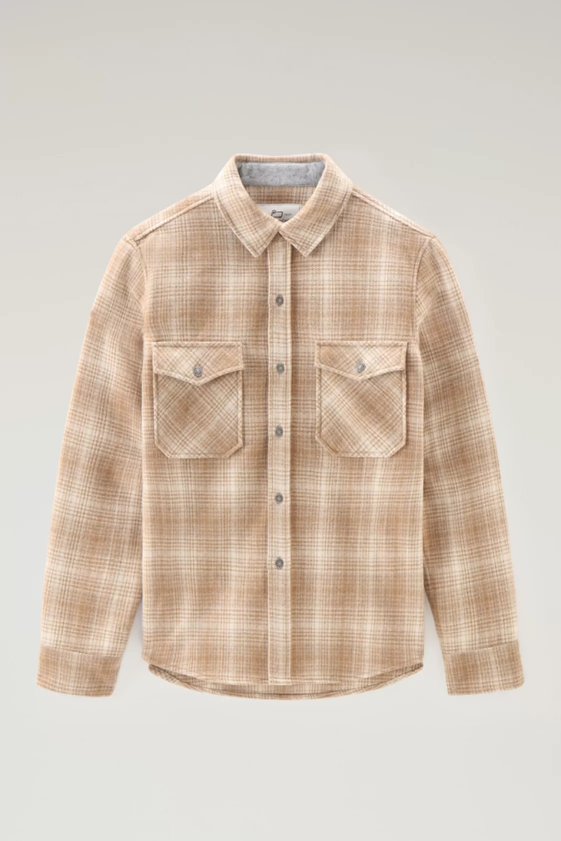 Overshirts & Shirt Jackets>woolrich Alaskan Check Overshirt In Recycled Italian Wool Blend Camel Hunting