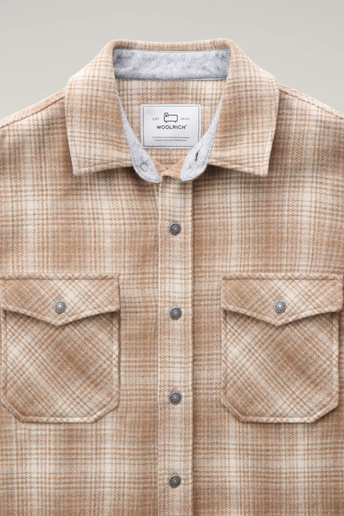 Overshirts & Shirt Jackets>woolrich Alaskan Check Overshirt In Recycled Italian Wool Blend Camel Hunting