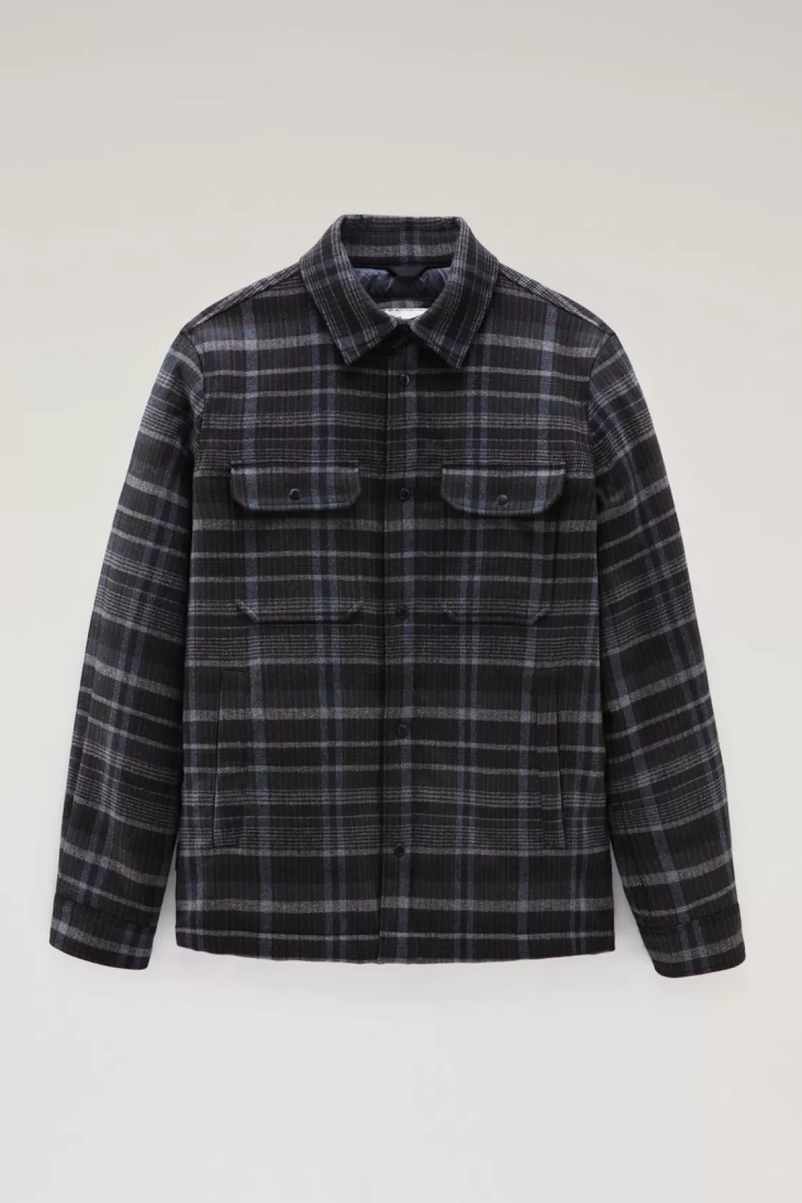 Overshirts & Shirt Jackets | Jackets>woolrich Alaskan Padded Check Overshirt In Recycled Italian Wool Blend Blue Check