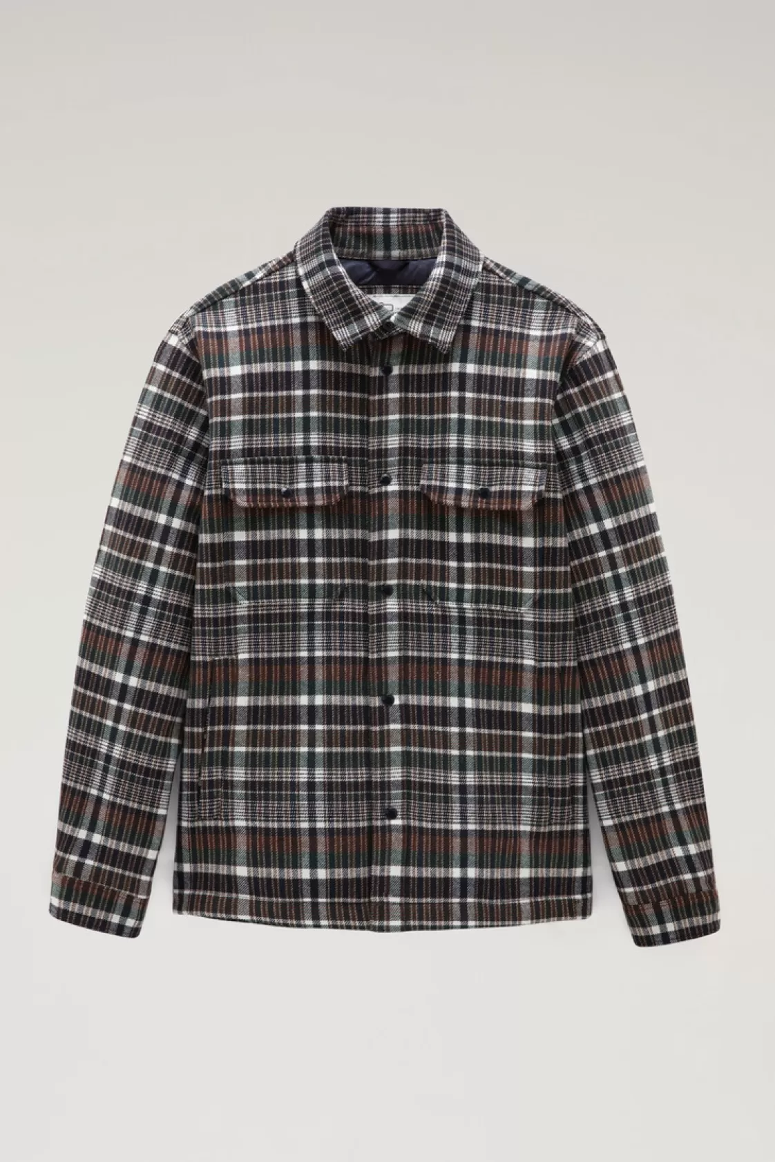 Overshirts & Shirt Jackets | Jackets>woolrich Alaskan Padded Check Overshirt In Recycled Italian Wool Blend Green Check