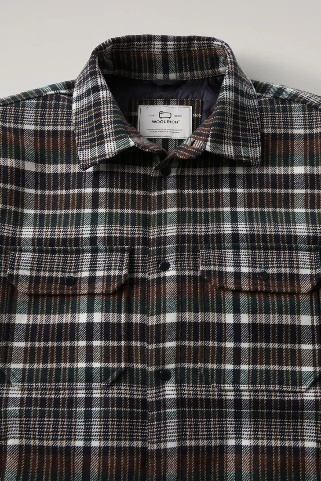 Overshirts & Shirt Jackets | Jackets>woolrich Alaskan Padded Check Overshirt In Recycled Italian Wool Blend Green Check