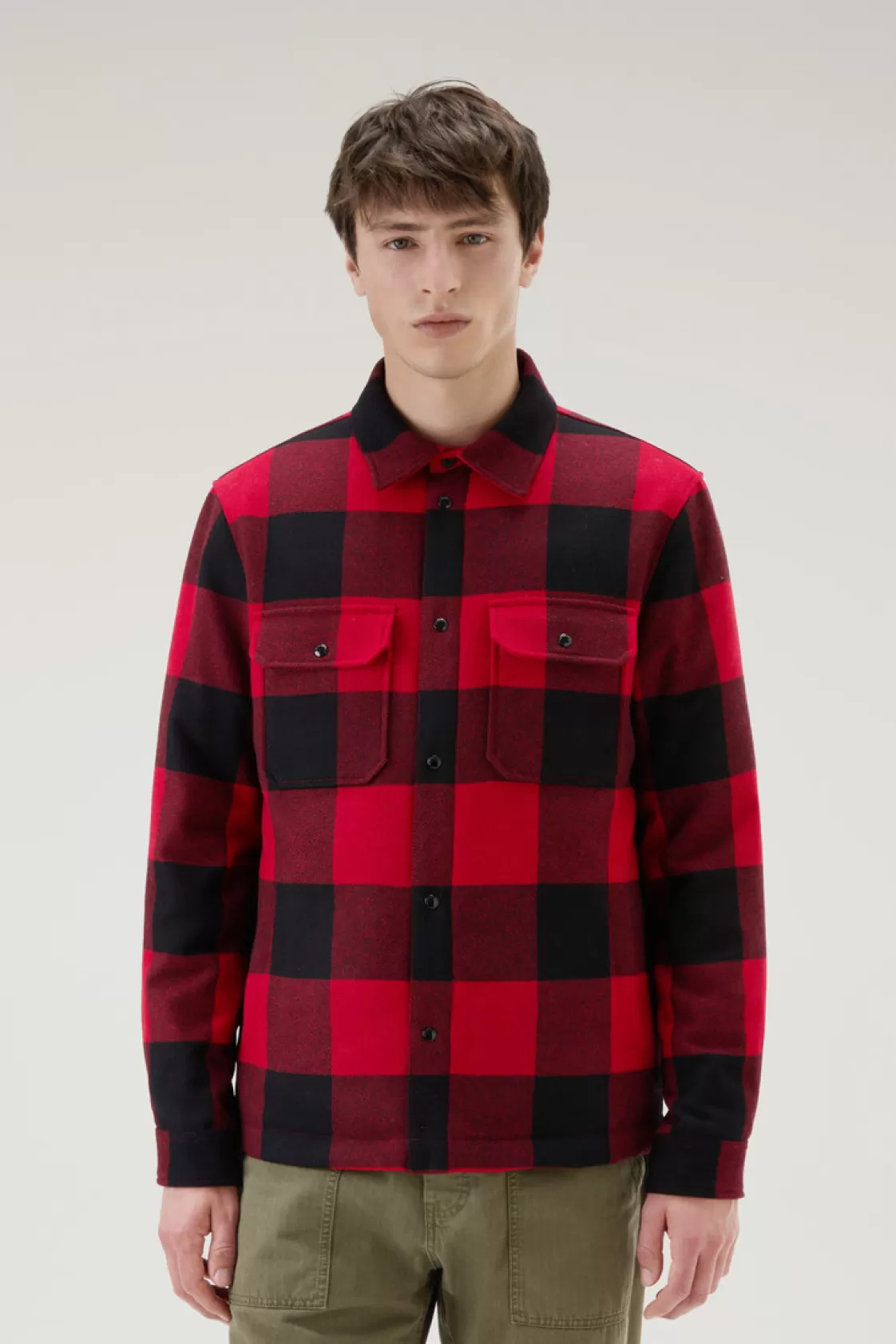 Overshirts & Shirt Jackets | Jackets>woolrich Alaskan Padded Check Overshirt In Recycled Italian Wool Blend Red Buffalo