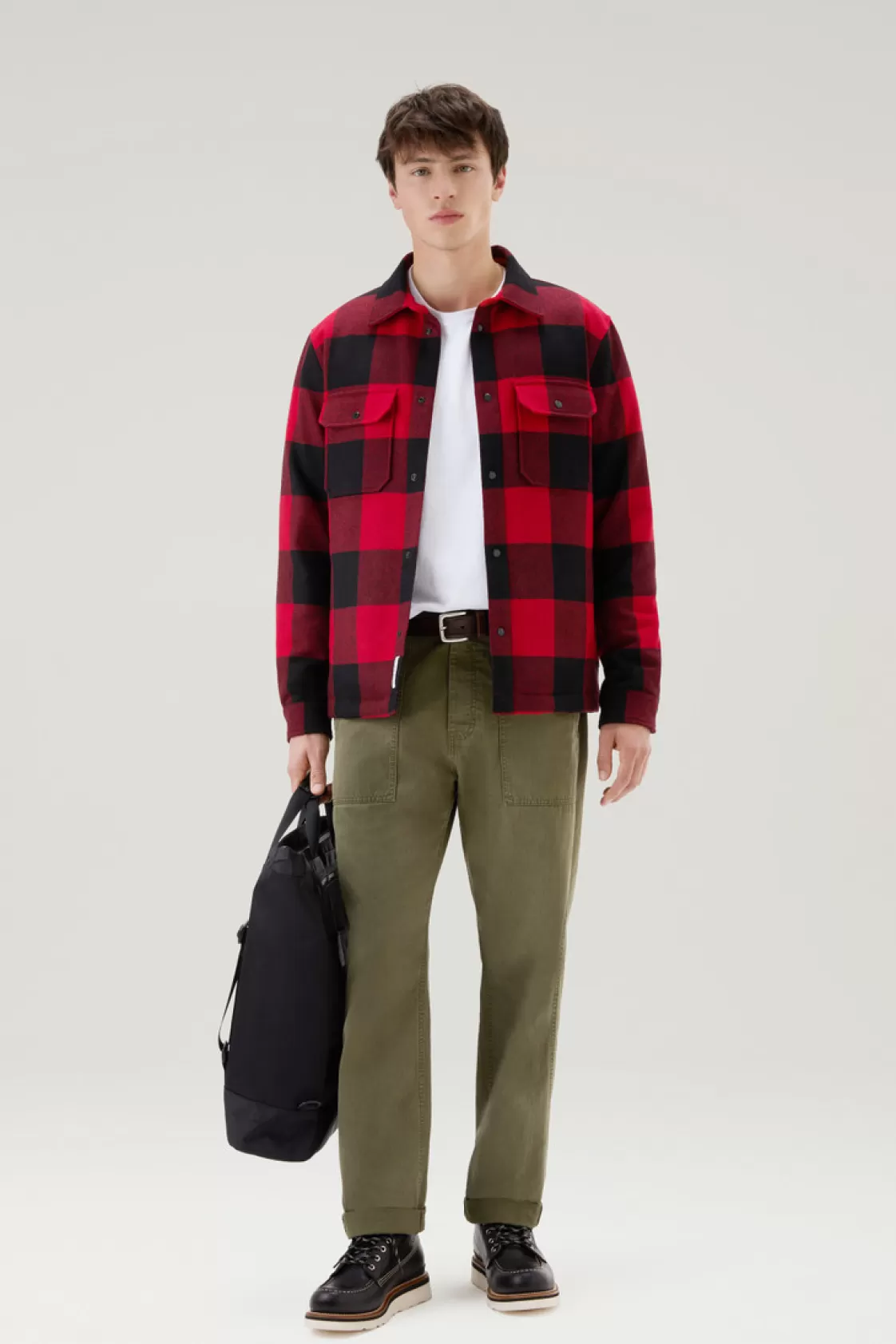 Overshirts & Shirt Jackets | Jackets>woolrich Alaskan Padded Check Overshirt In Recycled Italian Wool Blend Red Buffalo