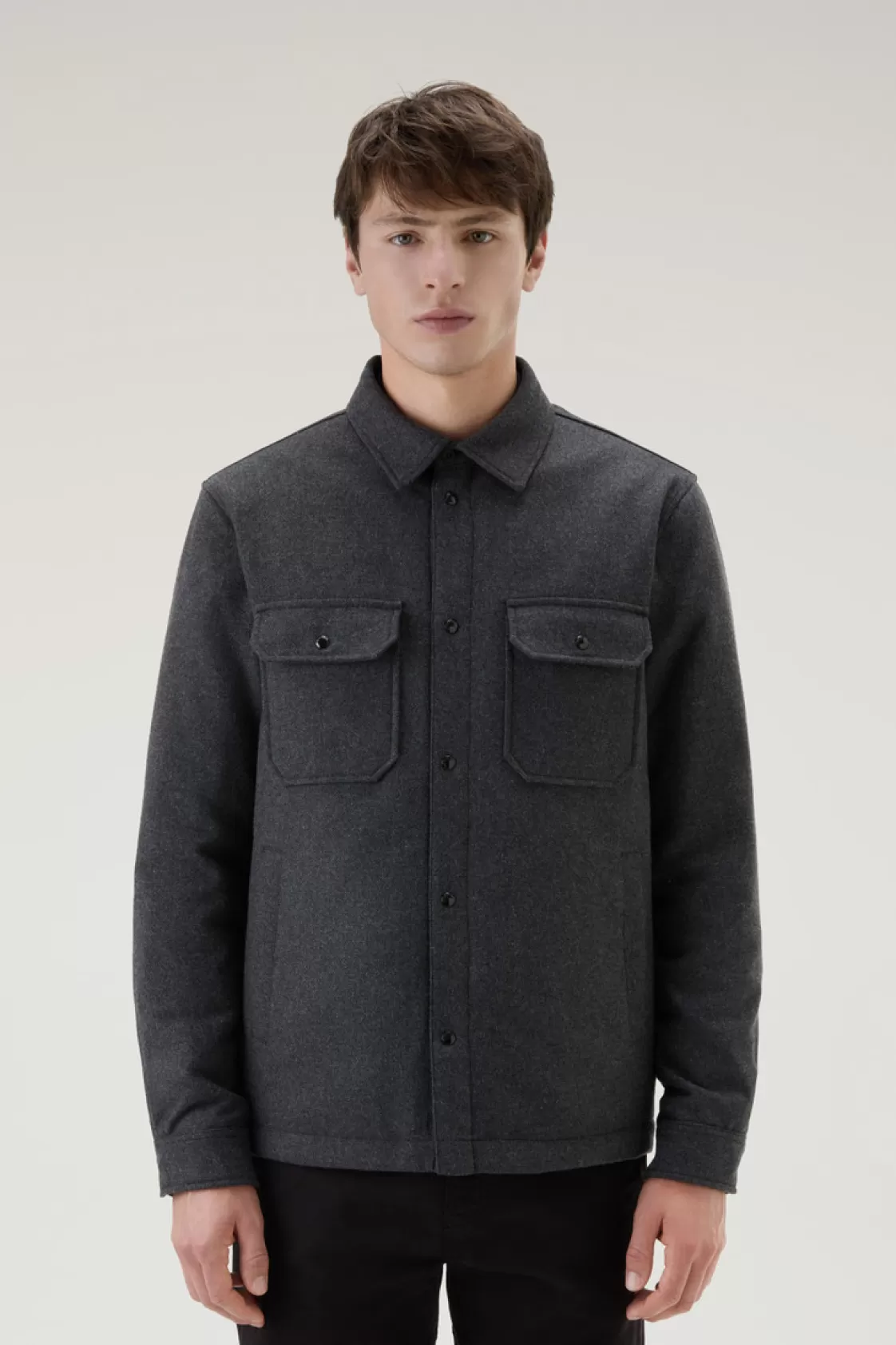 Overshirts & Shirt Jackets | Jackets>woolrich Alaskan Padded Overshirt In Recycled Italian Wool Blend Charcoal Melange