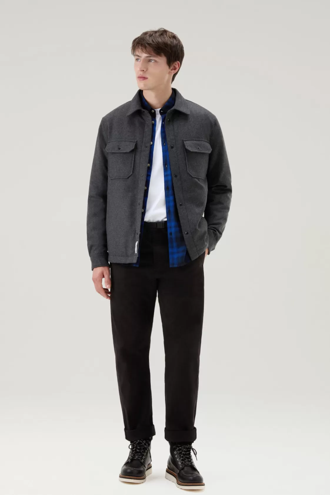 Overshirts & Shirt Jackets | Jackets>woolrich Alaskan Padded Overshirt In Recycled Italian Wool Blend Charcoal Melange