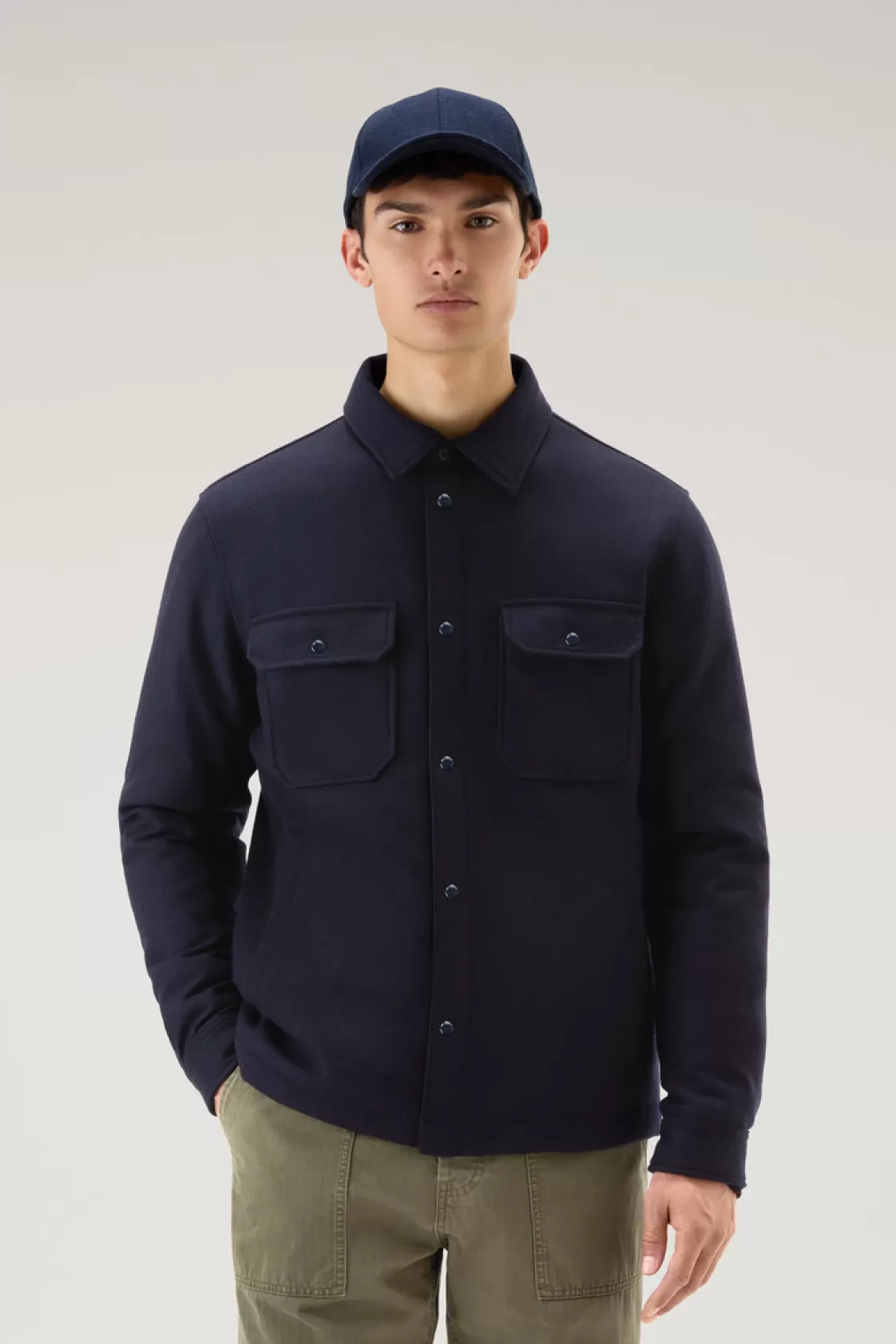 Overshirts & Shirt Jackets | Jackets>woolrich Alaskan Padded Overshirt In Recycled Italian Wool Blend Melton Blue