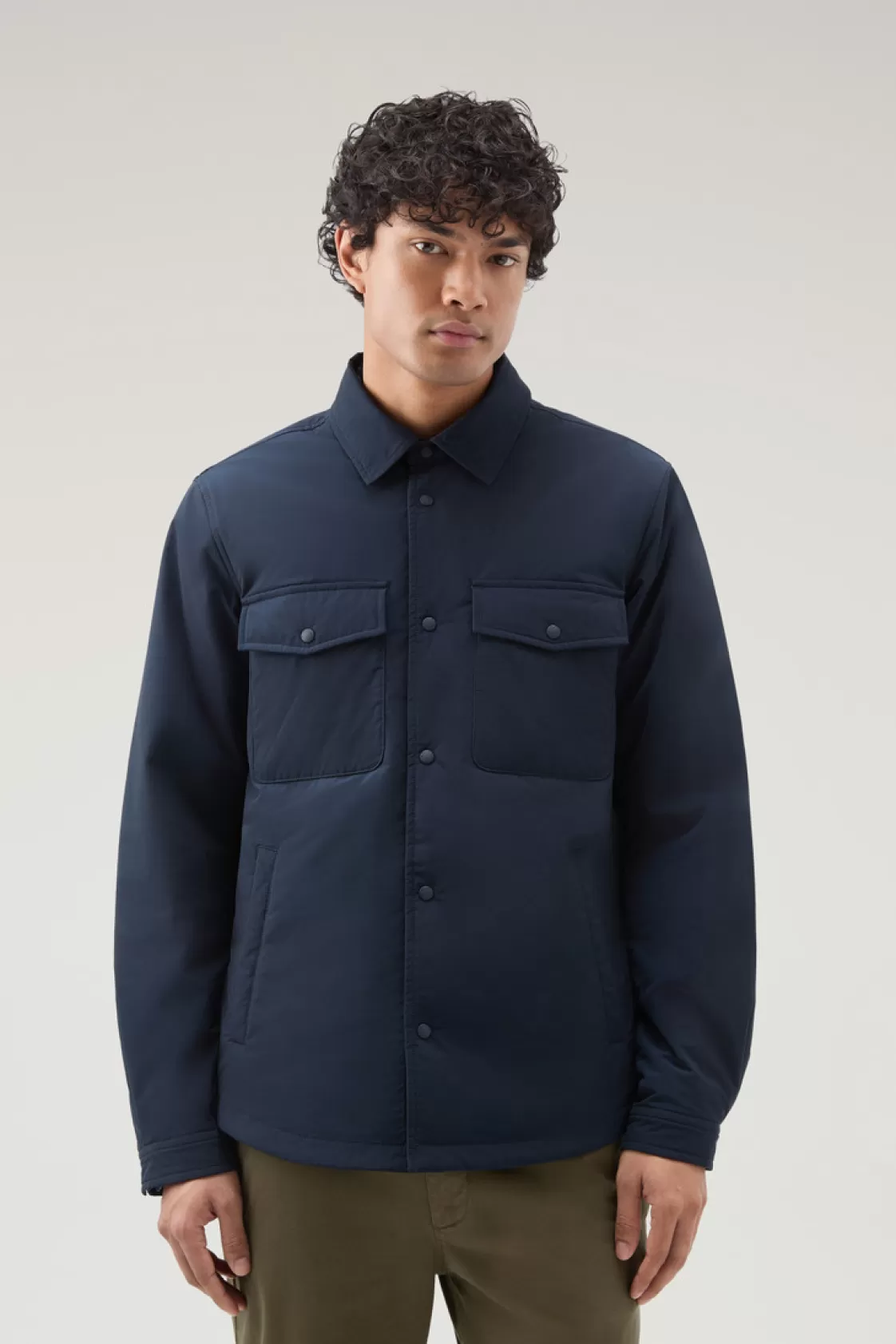 Overshirts & Shirt Jackets>woolrich Alaskan Padded Shirt Jacket In Urban Touch Melton Blue