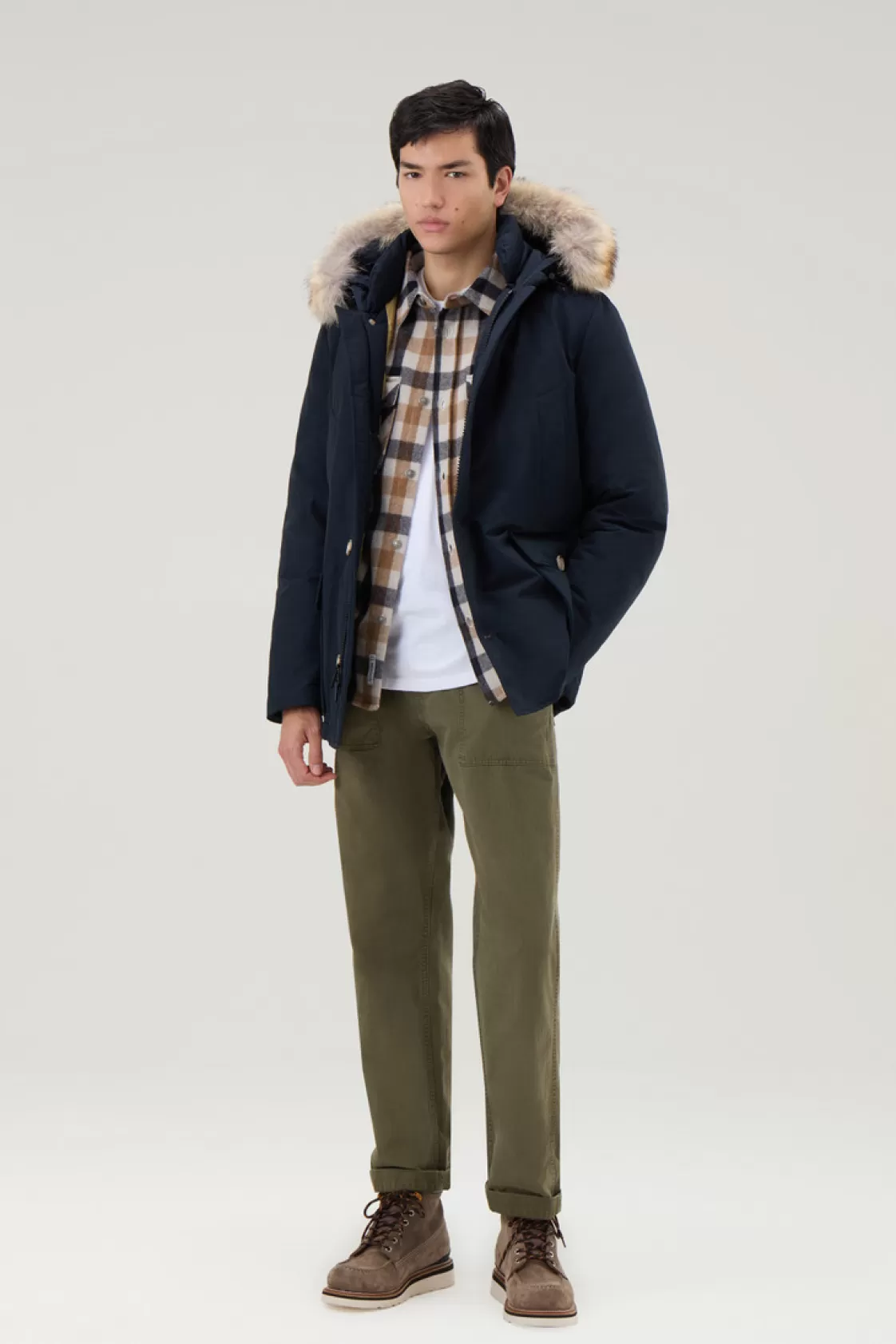 Parkas | Icons>woolrich Arctic Anorak In Ramar Cloth With Detachable Fur Melton Blue