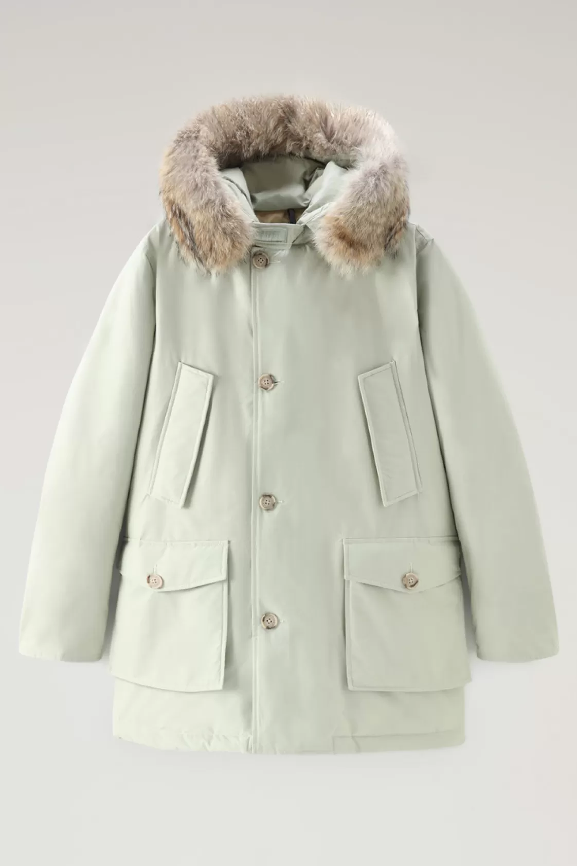 Parkas>woolrich Arctic Parka In Ramar Cloth With Detachable Fur Trim Desert Sage