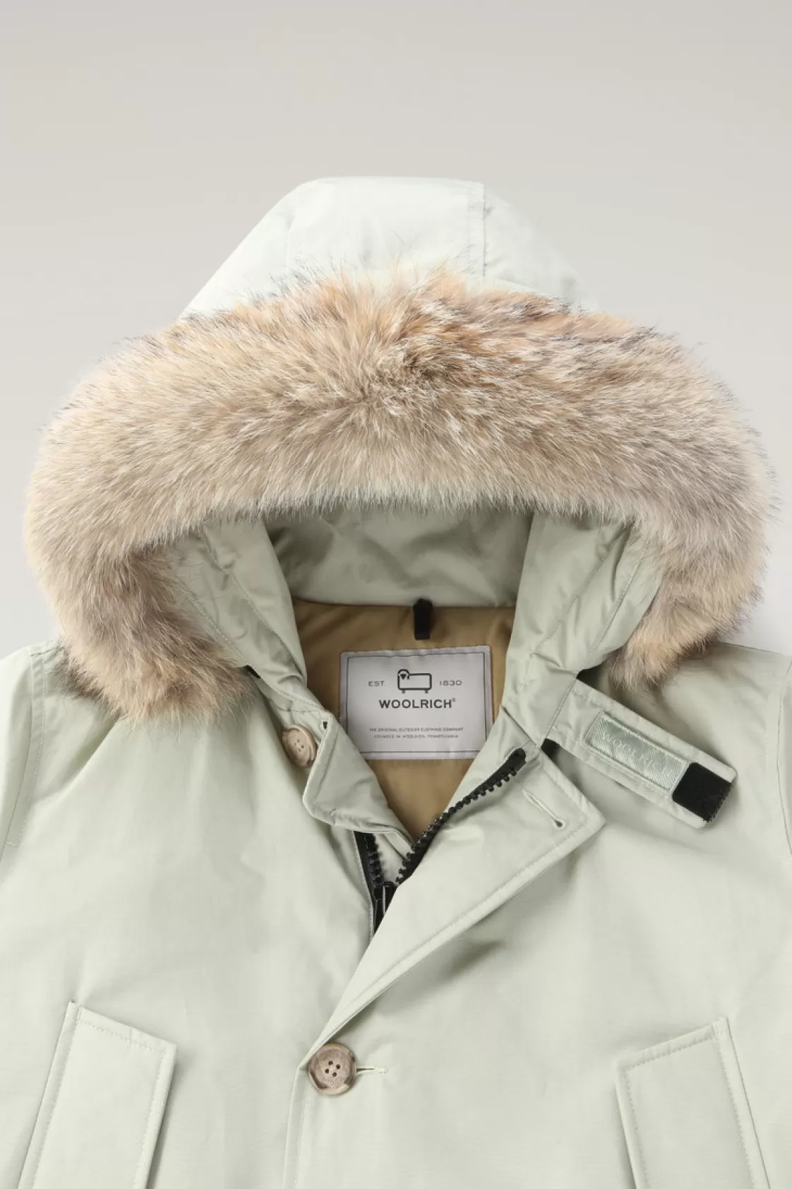 Parkas>woolrich Arctic Parka In Ramar Cloth With Detachable Fur Trim Desert Sage