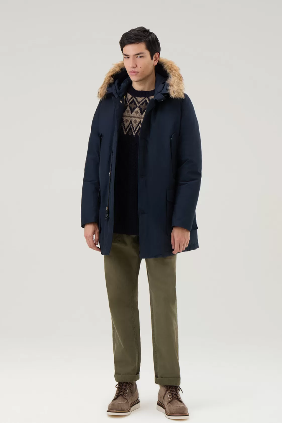 Parkas | Icons>woolrich Arctic Parka In Ramar Cloth With Detachable Fur Trim Melton Blue