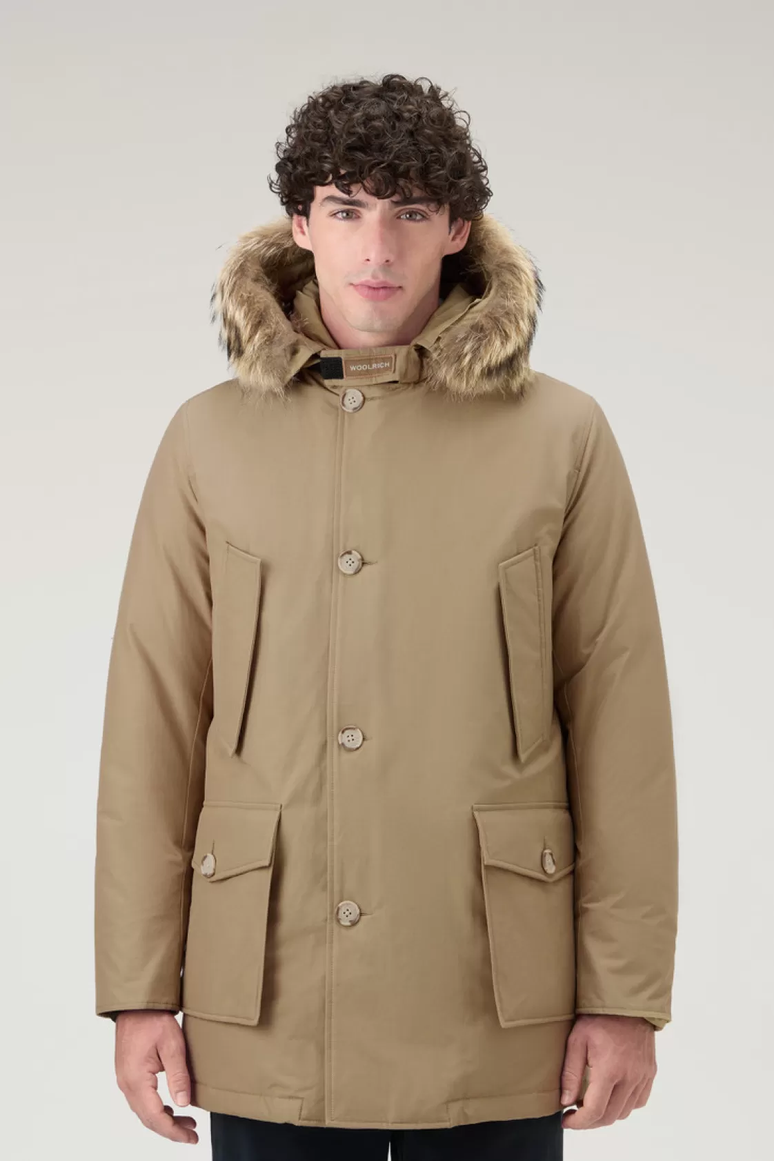 Parkas>woolrich Arctic Parka In Ramar Cloth With Detachable Fur Trim Elmwood Brown