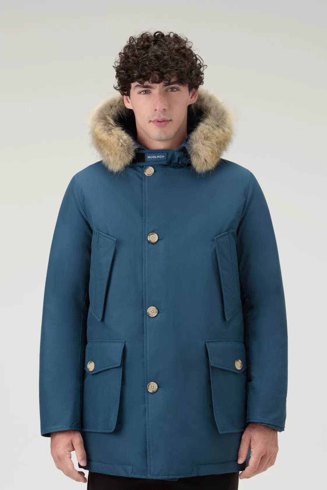 Parkas>woolrich Arctic Parka In Ramar Cloth With Detachable Fur Trim Blue Lobster