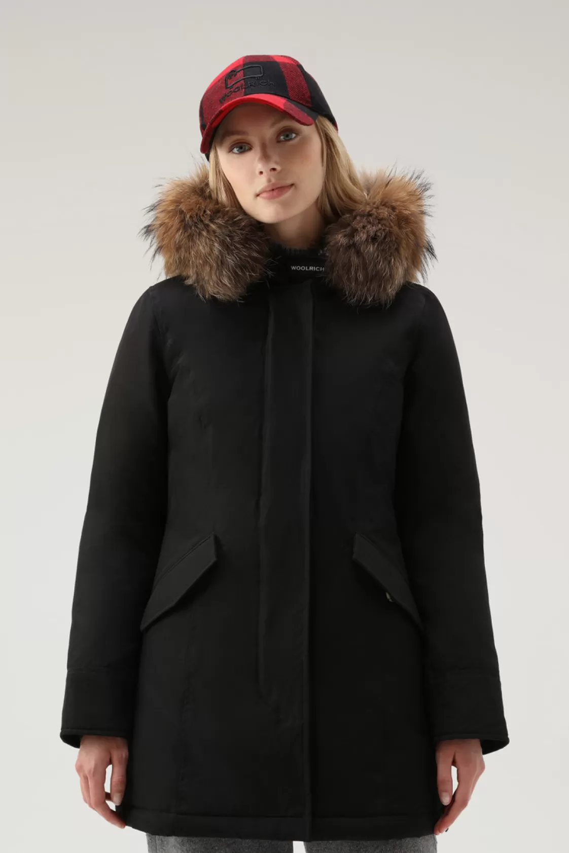 Parkas>woolrich Arctic Parka In Ramar Cloth With Detachable Fur Trim Black