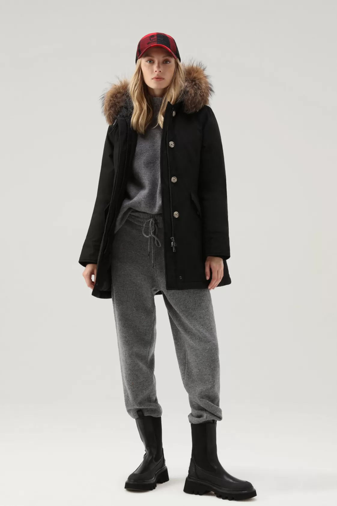 Parkas>woolrich Arctic Parka In Ramar Cloth With Detachable Fur Trim Black