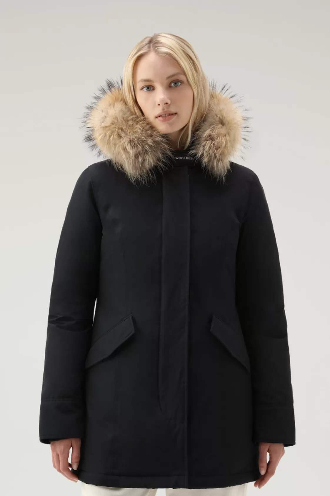 Parkas>woolrich Arctic Parka In Ramar Cloth With Detachable Fur Trim Dark Navy