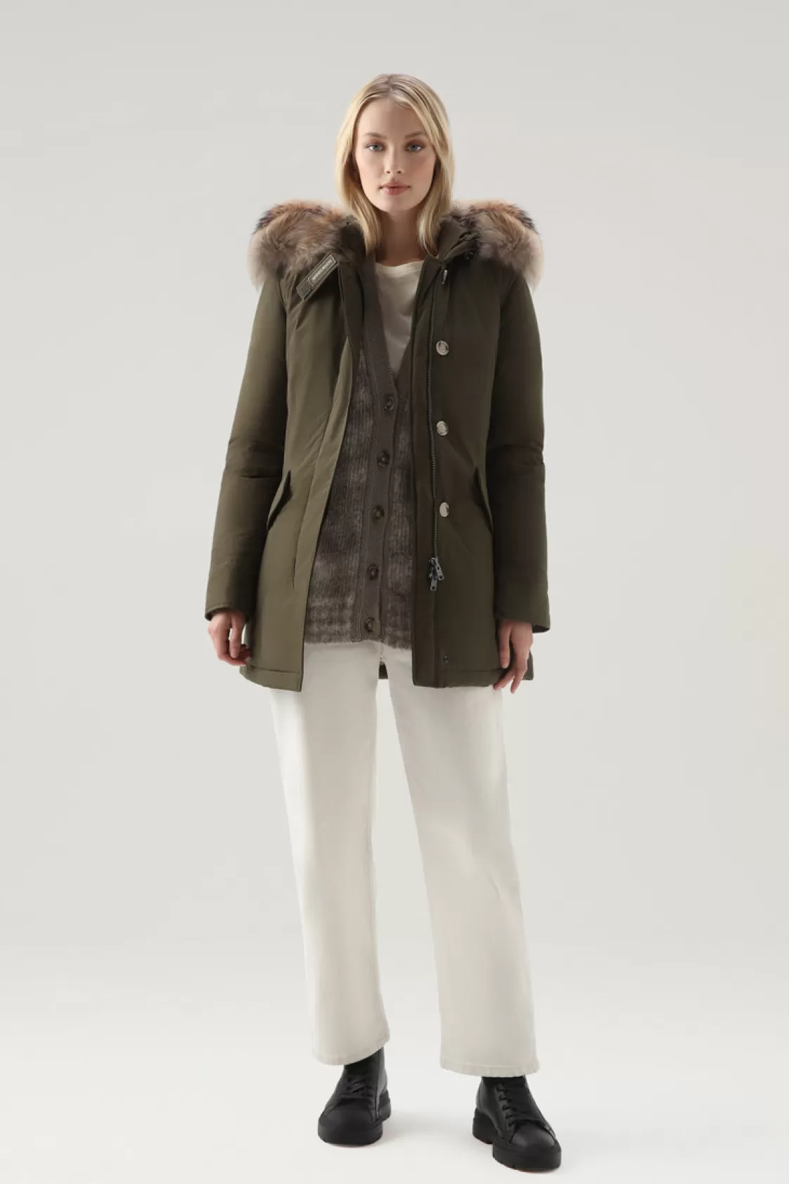 Parkas>woolrich Arctic Parka In Urban Touch With Detachable Fur Dark Green