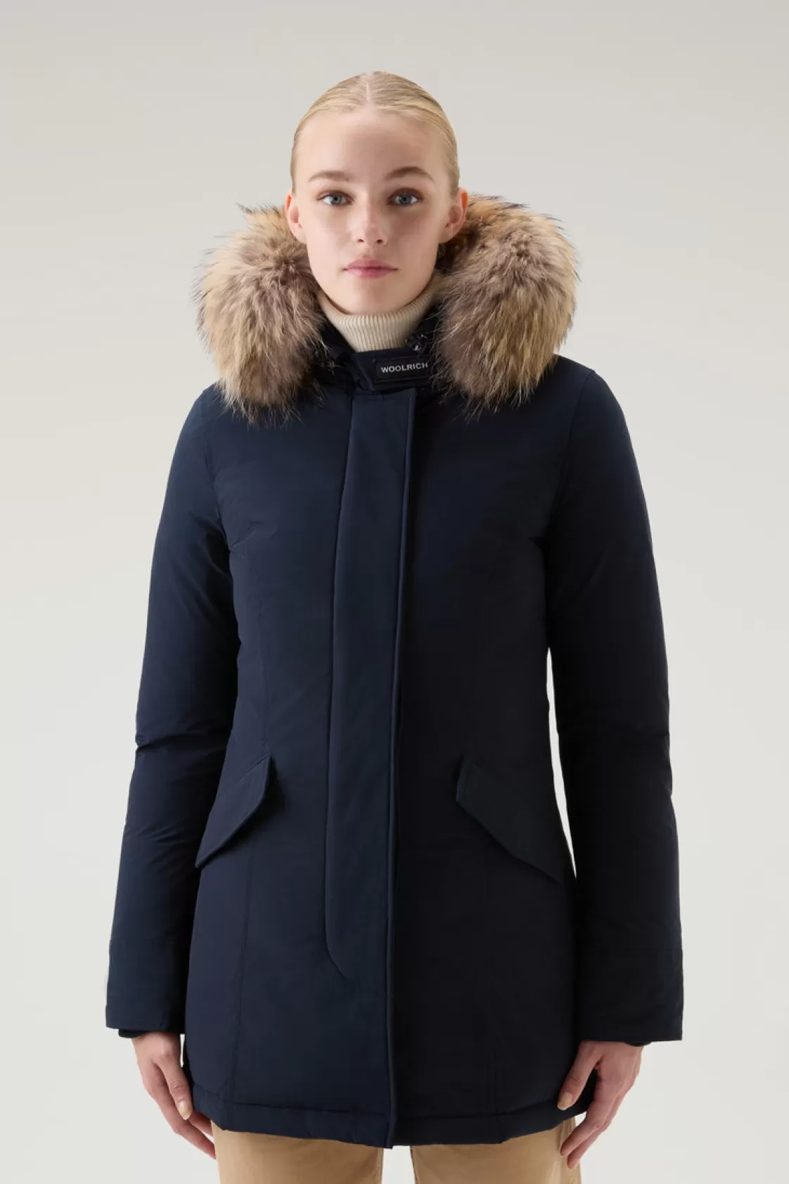 Parkas>woolrich Arctic Parka In Urban Touch With Detachable Fur Melton Blue