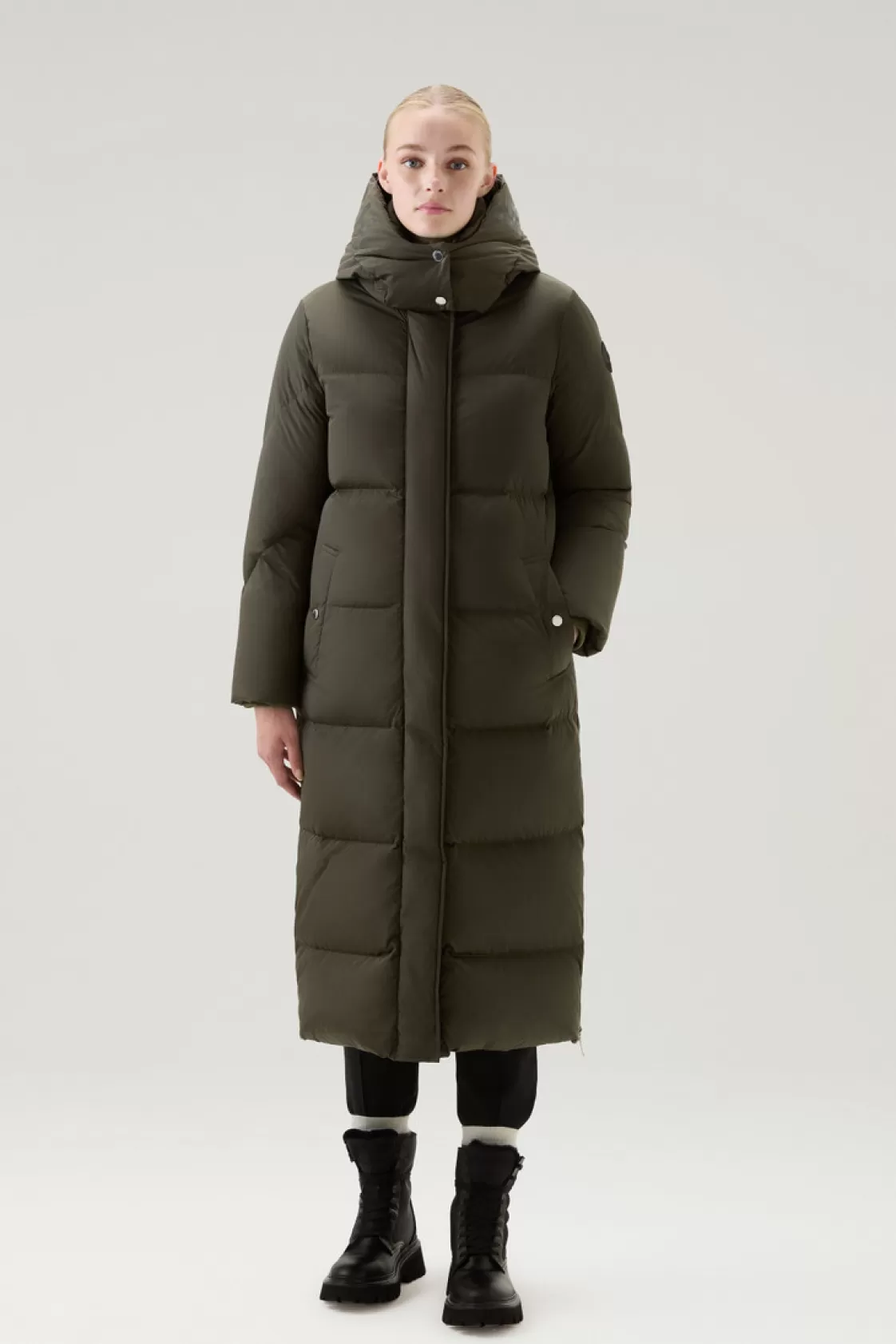 Down Jackets | Parkas>woolrich Aurora Long Parka In Stretch Nylon Dark Green