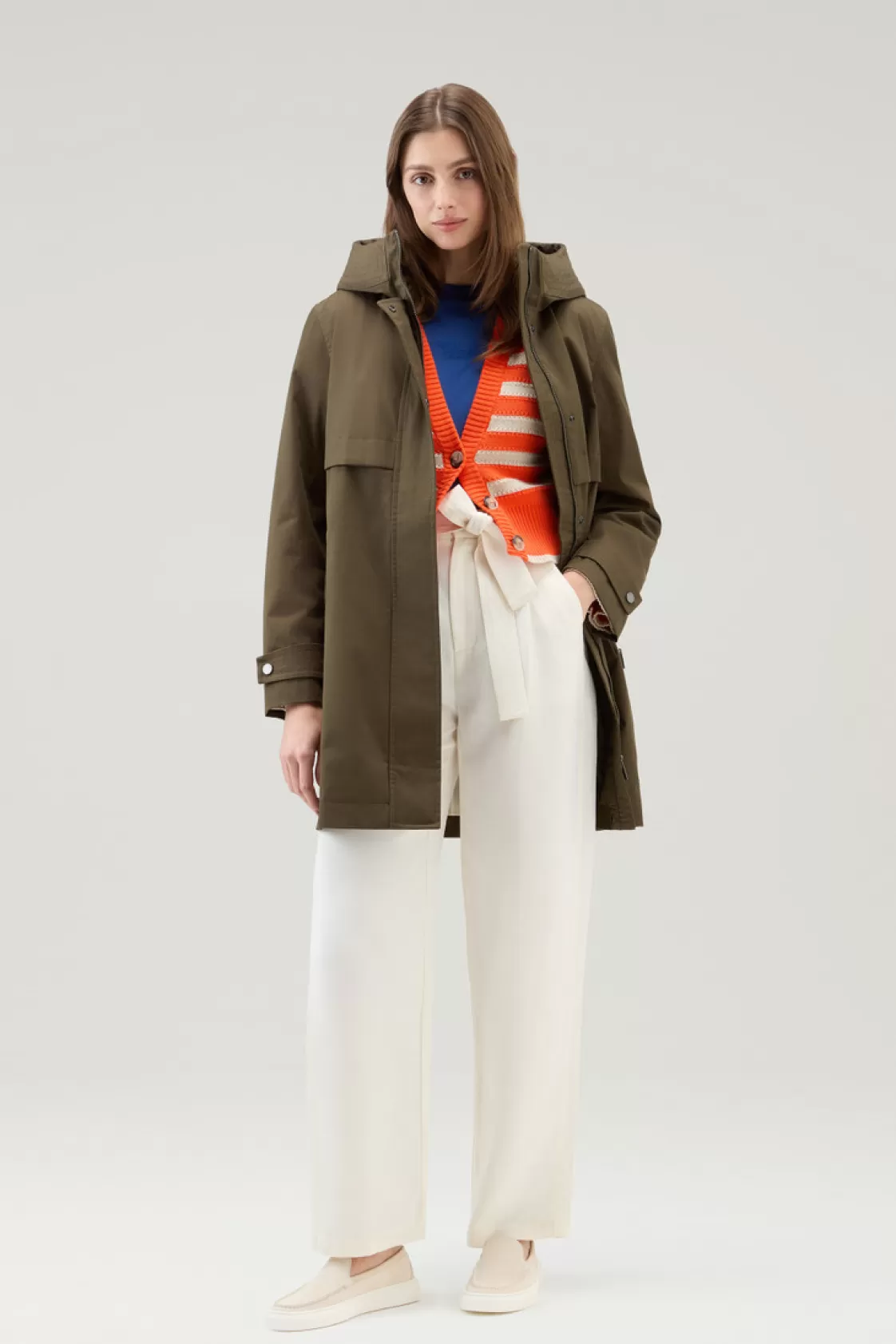 Trousers & Shorts>woolrich Belted Pants In Linen Blend Plaster White