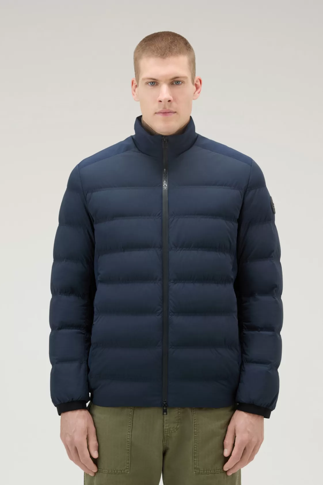 Down Jackets | Jackets>woolrich Bering Down Jacket In Stretch Nylon Melton Blue