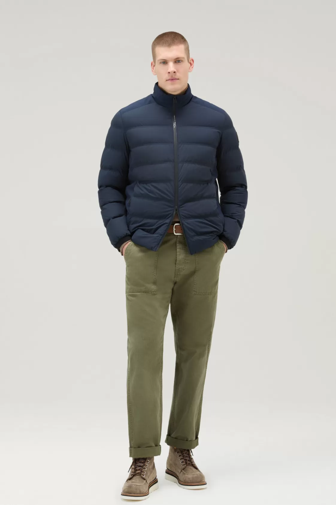 Down Jackets | Jackets>woolrich Bering Down Jacket In Stretch Nylon Melton Blue