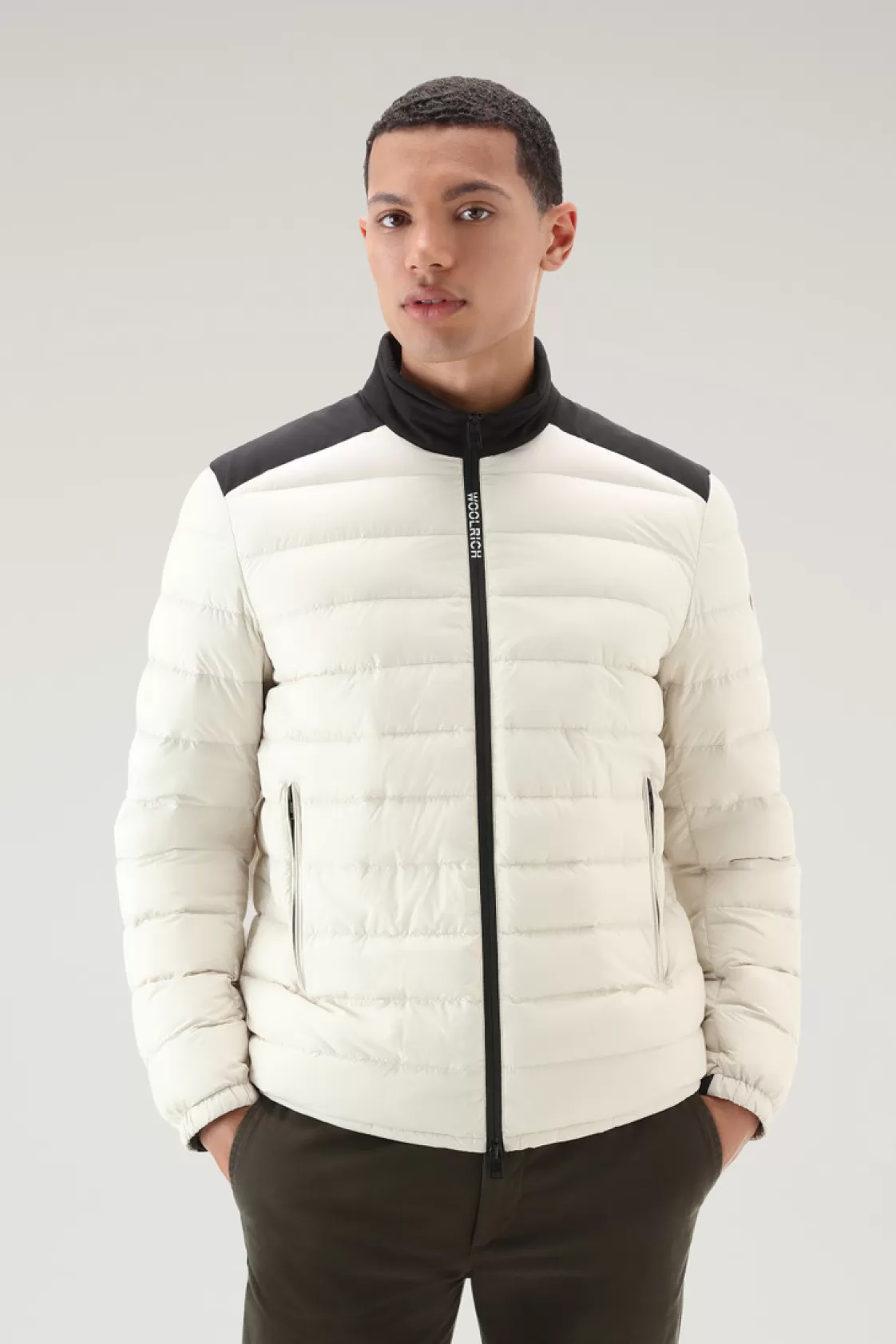 Lightweight Down Jackets>woolrich Bering Tech Lightweight Hybrid Down Jacket In Microfibre Milky Cream