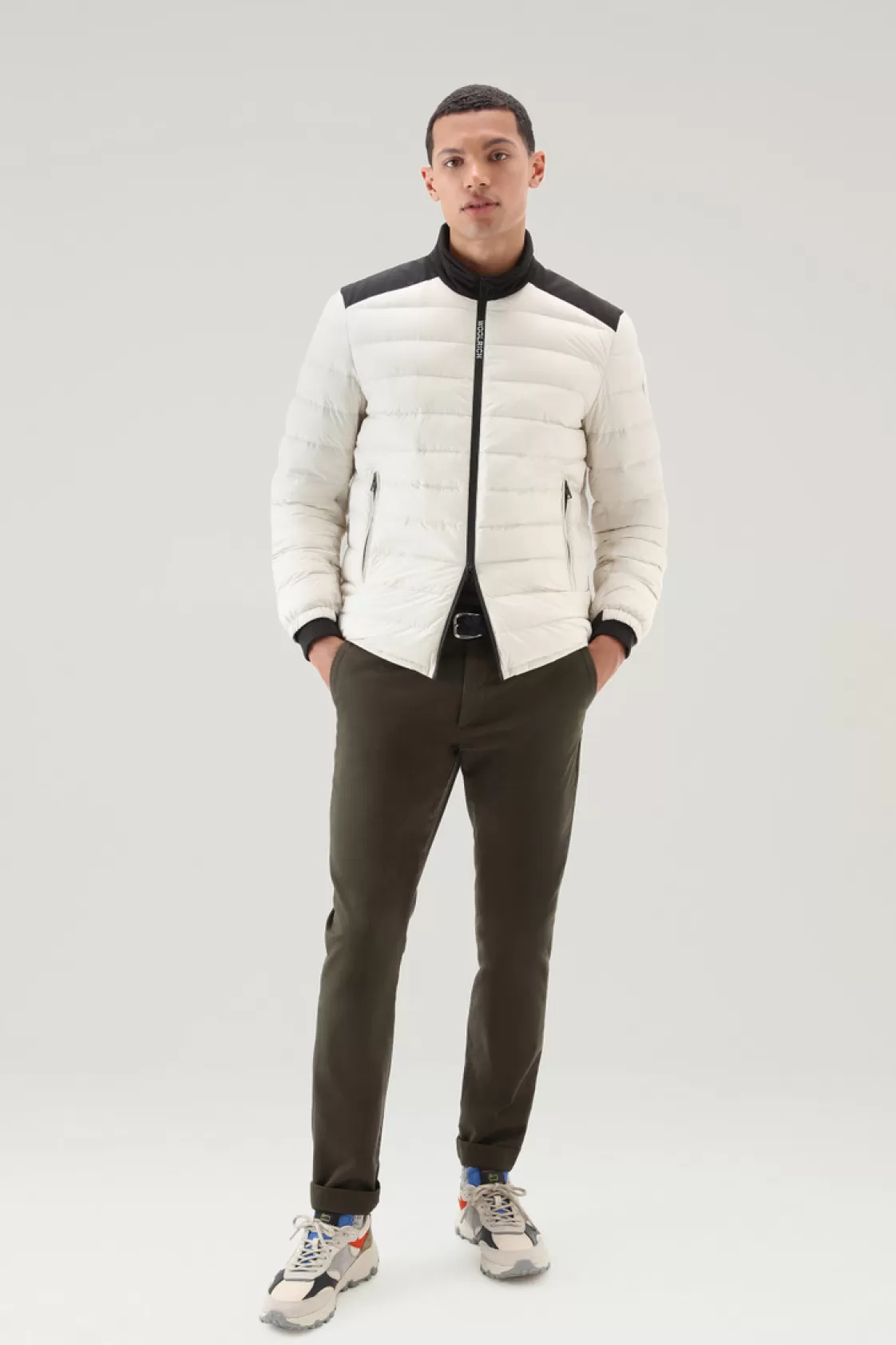 Lightweight Down Jackets>woolrich Bering Tech Lightweight Hybrid Down Jacket In Microfibre Milky Cream