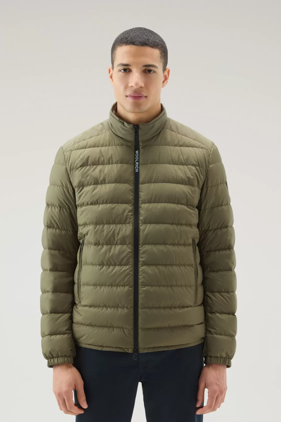 Lightweight Down Jackets>woolrich Bering Tech Lightweight Hybrid Down Jacket In Microfibre Lake Olive