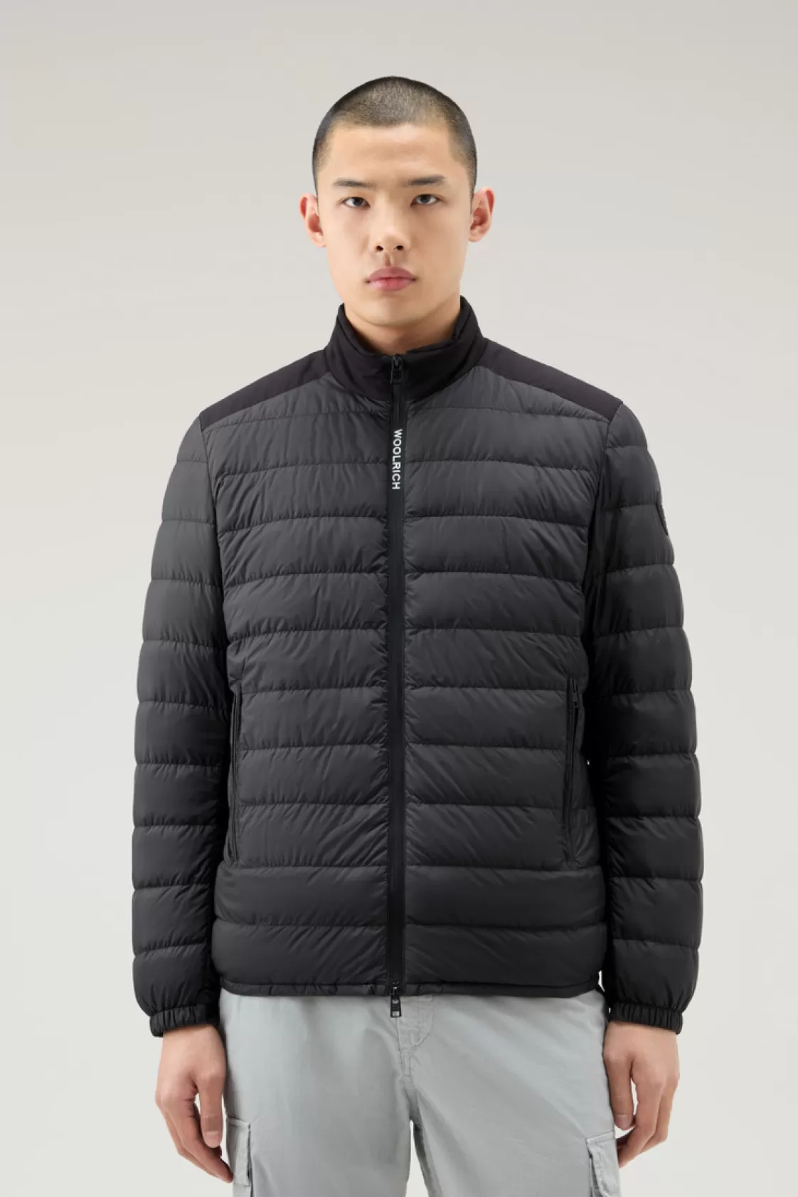 Lightweight Down Jackets>woolrich Bering Tech Lightweight Hybrid Down Jacket In Microfibre Black