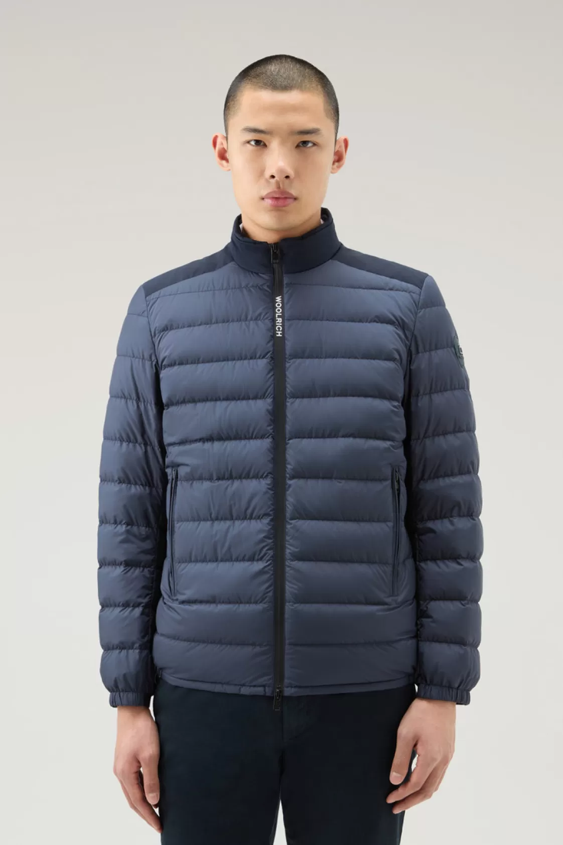 Lightweight Down Jackets>woolrich Bering Tech Lightweight Hybrid Down Jacket In Microfibre Melton Blue