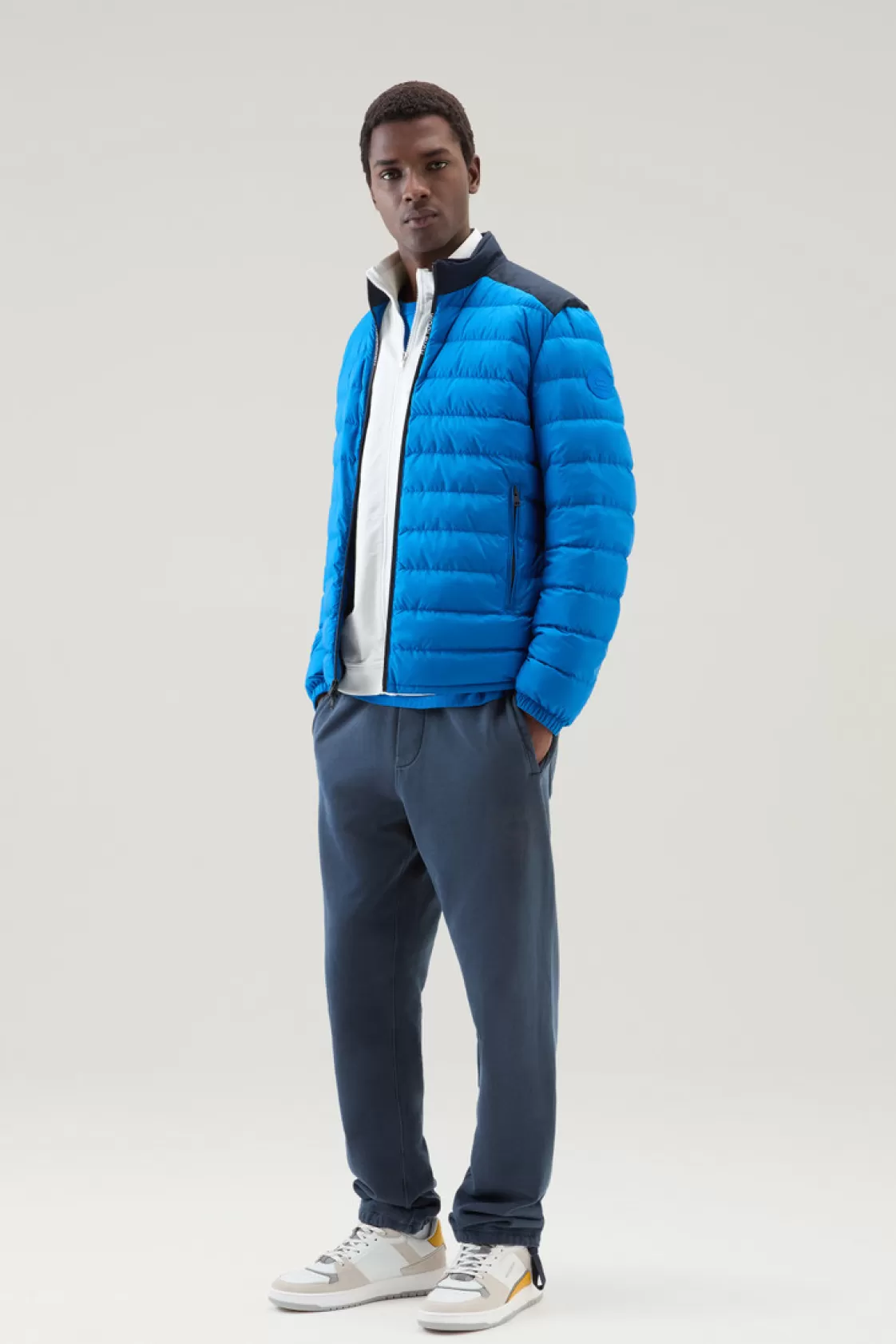 Lightweight Down Jackets>woolrich Bering Tech Lightweight Hybrid Down Jacket In Microfibre Snorkel Blue