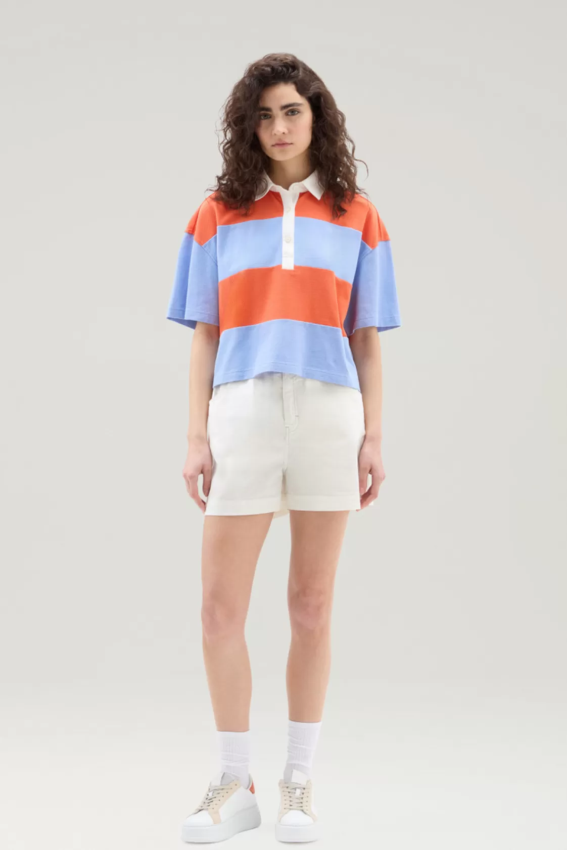 Trousers & Shorts>woolrich Bermuda Shorts In High-Waisted Stretch Cotton Twill Plaster White