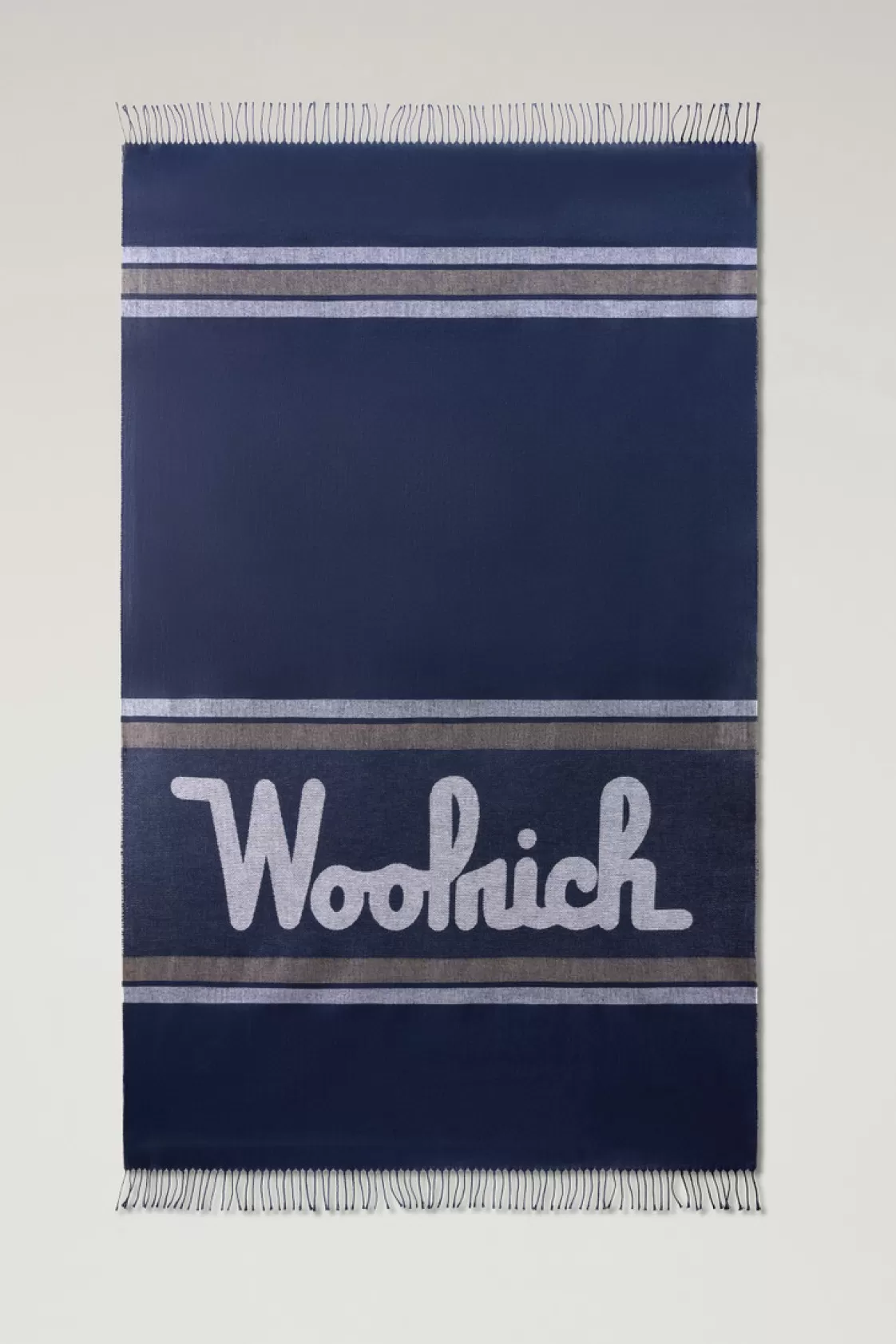 Blankets | Blankets>woolrich Blanket In A Cotton-Linen Blend With Jacquard Logo Melton Blue