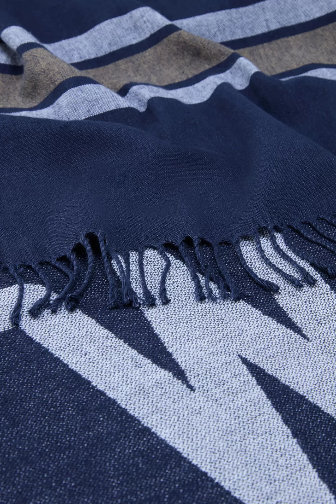 Blankets | Blankets>woolrich Blanket In A Cotton-Linen Blend With Jacquard Logo Melton Blue