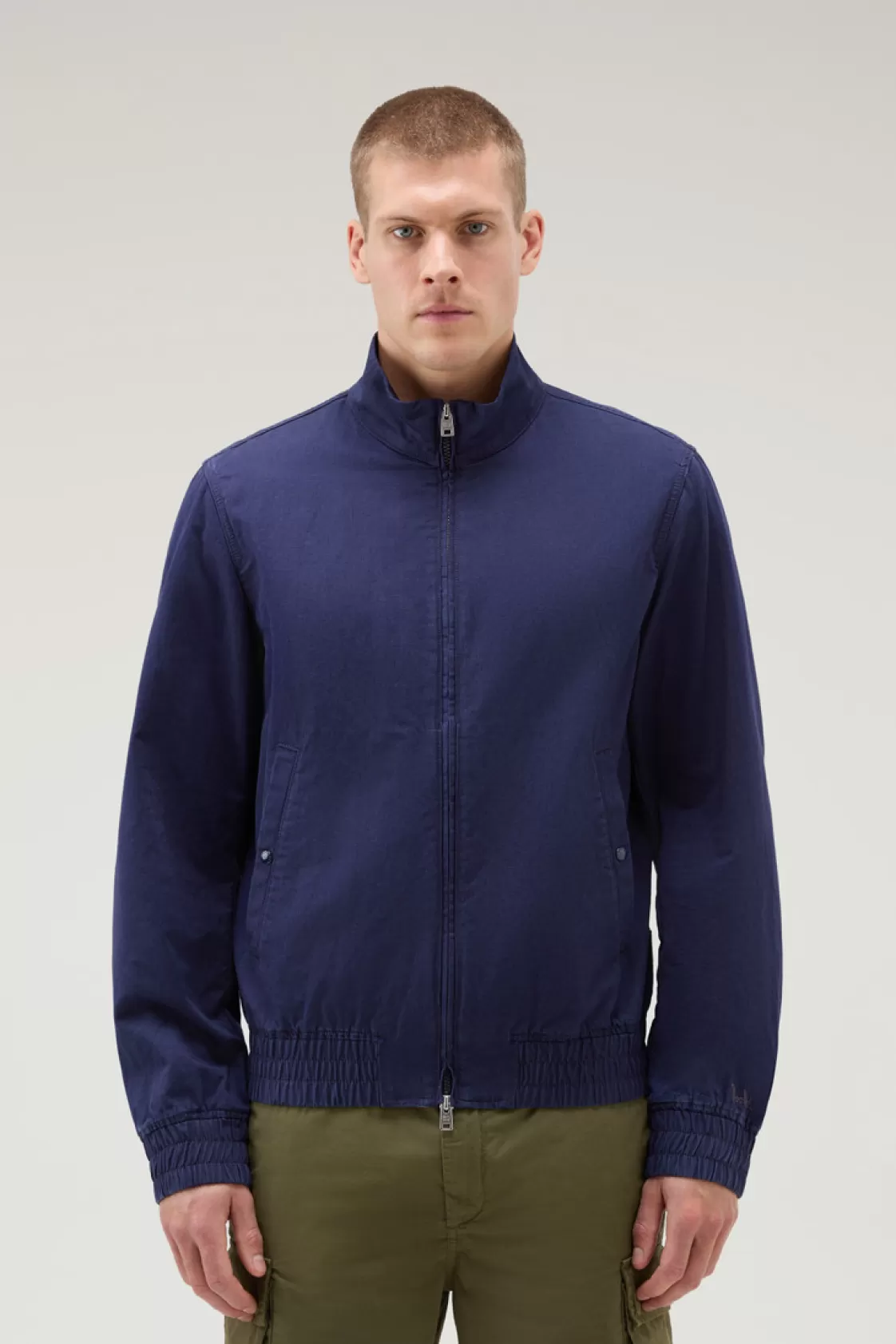 Bomber Jackets>woolrich Bomber Jacket In Cotton-Linen Blend Maritime Blue