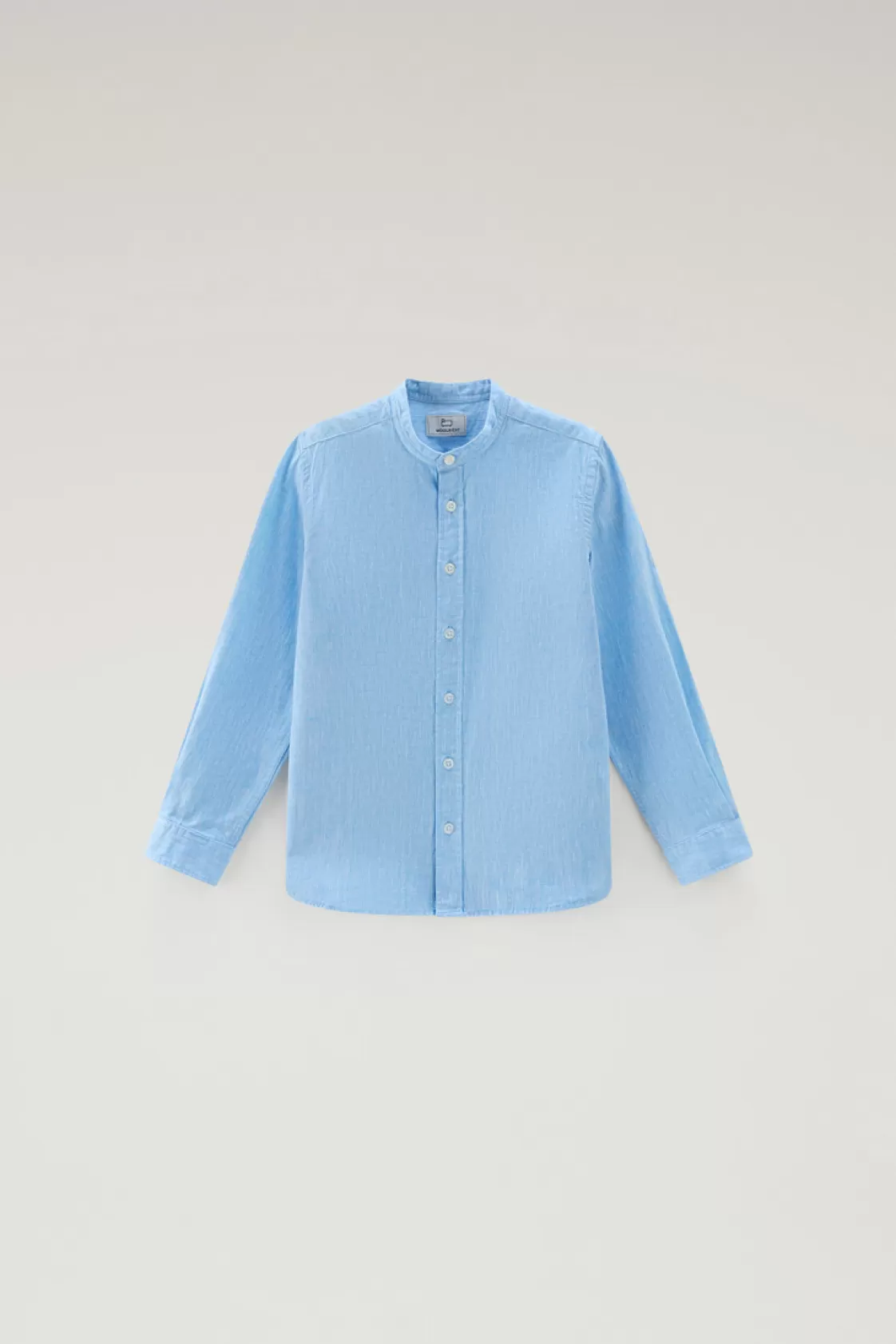 Apparel>woolrich Boys' Band Collar Shirt In Cotton-Linen Blend Sea Breeze