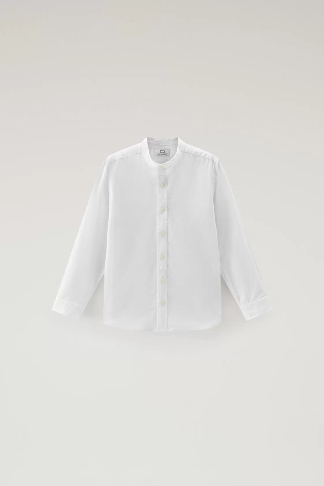 Apparel>woolrich Boys' Band Collar Shirt In Cotton-Linen Blend Bright White