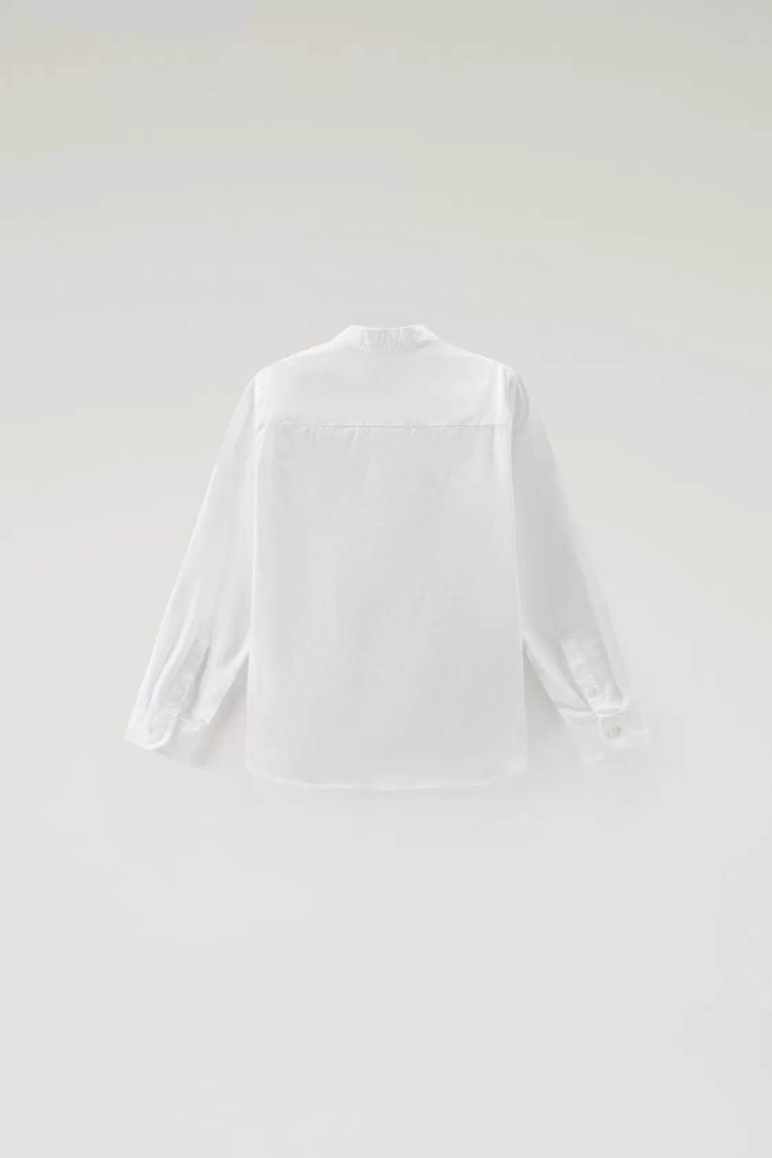 Apparel>woolrich Boys' Band Collar Shirt In Cotton-Linen Blend Bright White