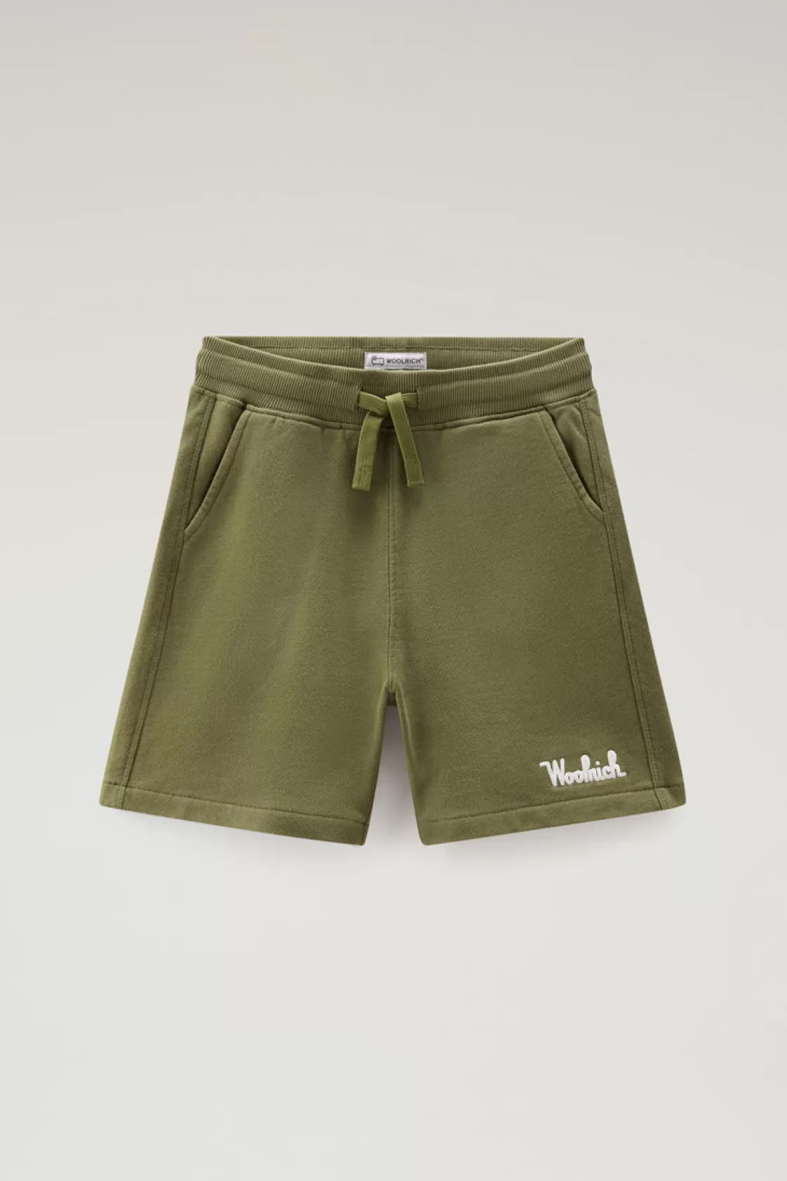 Apparel>woolrich Boys' Pure Cotton Fleece Shorts With Drawstring Lake Olive