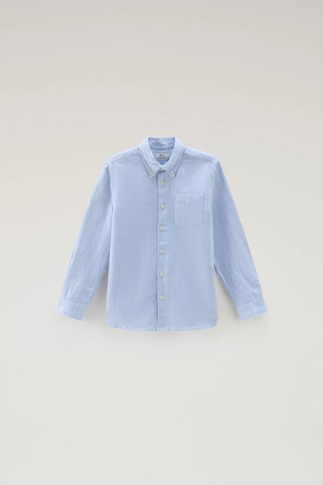 Apparel>woolrich Boys' Shirt In Striped Linen And Cotton Blend Alaskan Blue Stripe