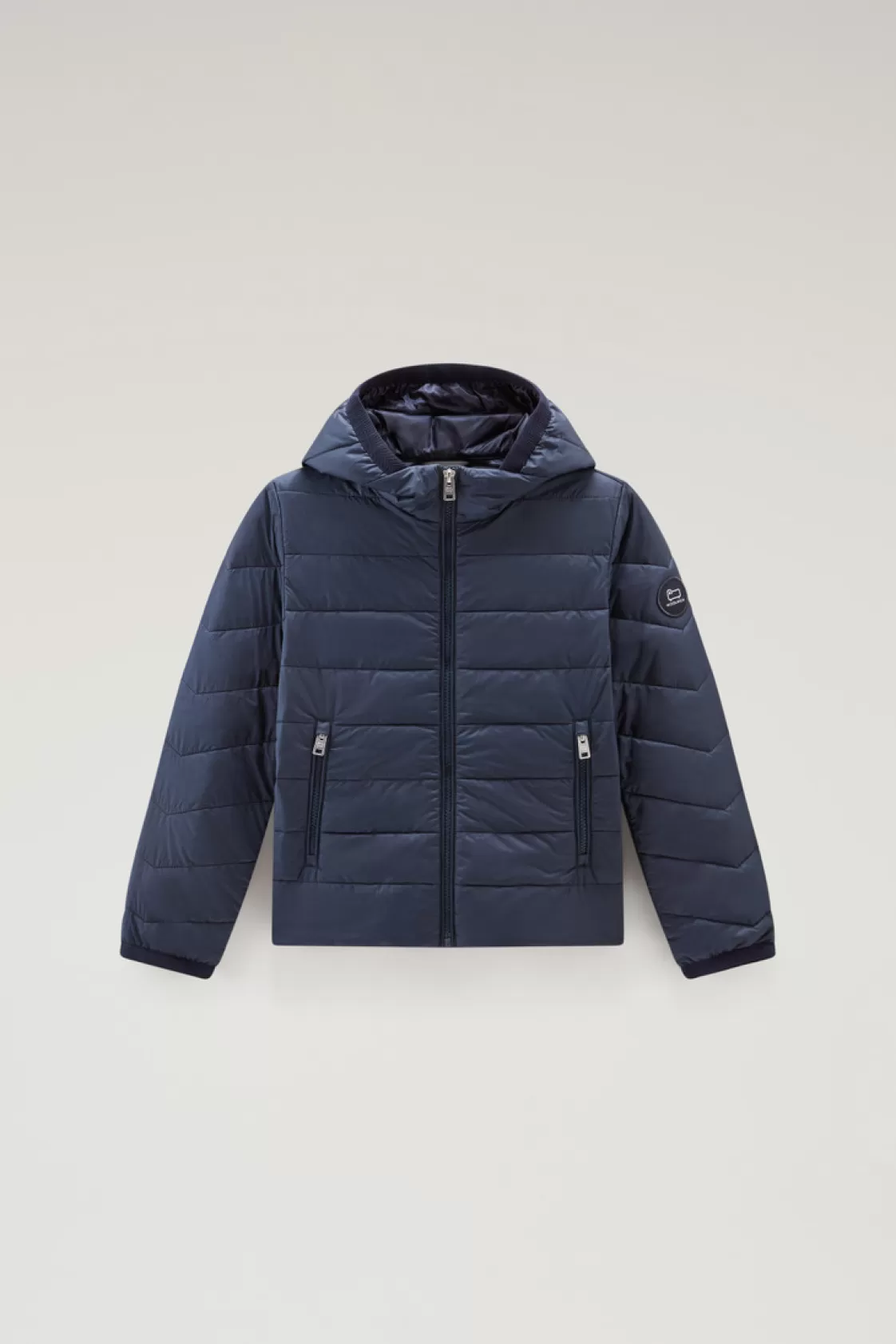 Jackets>woolrich Boys' Sundance Jacket With Hoodie In Lightweight Microfiber Melton Blue