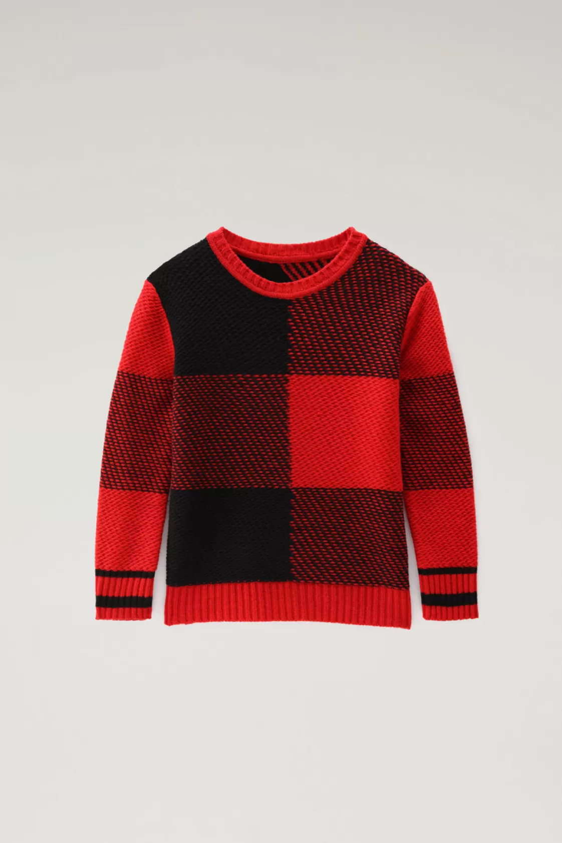 Apparel>woolrich Buffalo Check Boys' Crewneck In Merino Wool Blend Red Buffalo