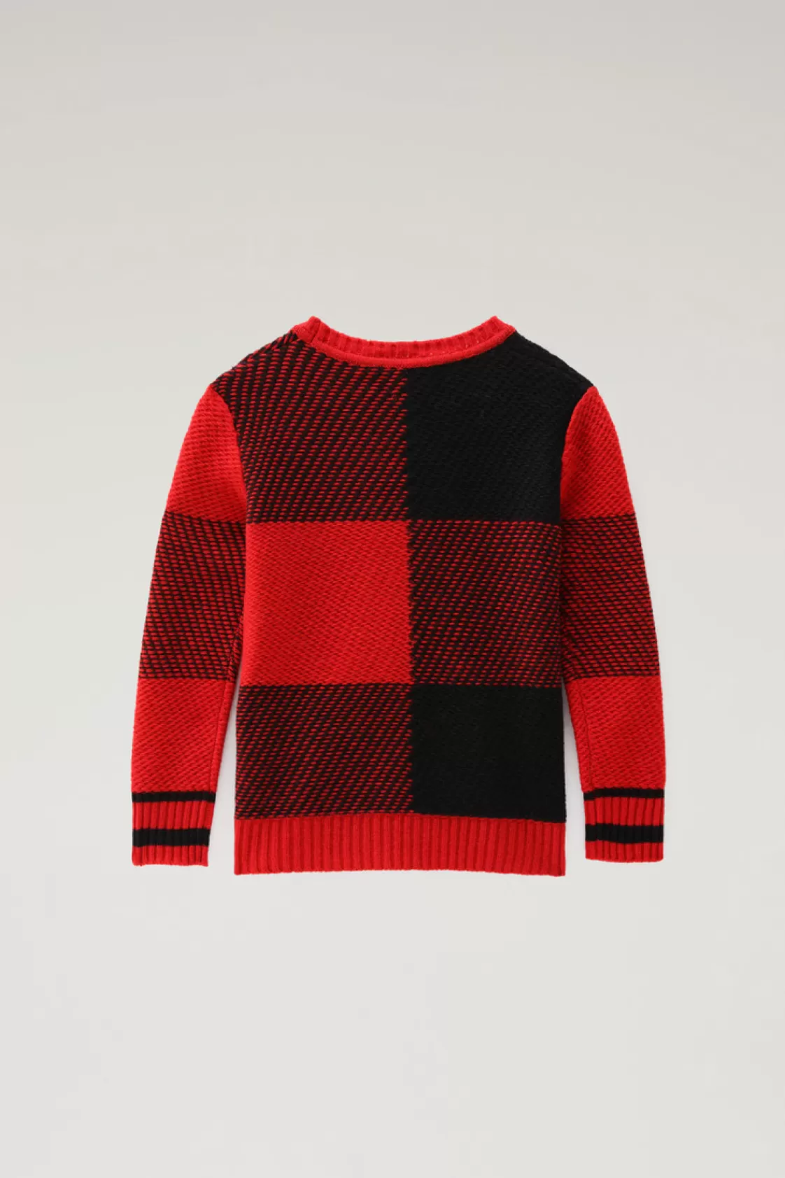 Apparel>woolrich Buffalo Check Boys' Crewneck In Merino Wool Blend Red Buffalo