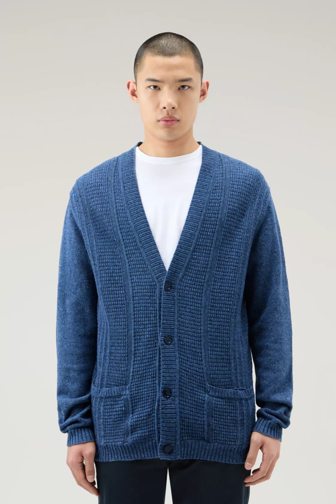 Sweaters>woolrich Cardigan In Cotton-Linen Blend Indigo