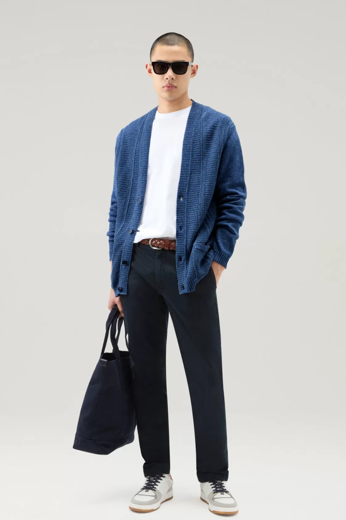 Sweaters>woolrich Cardigan In Cotton-Linen Blend Indigo