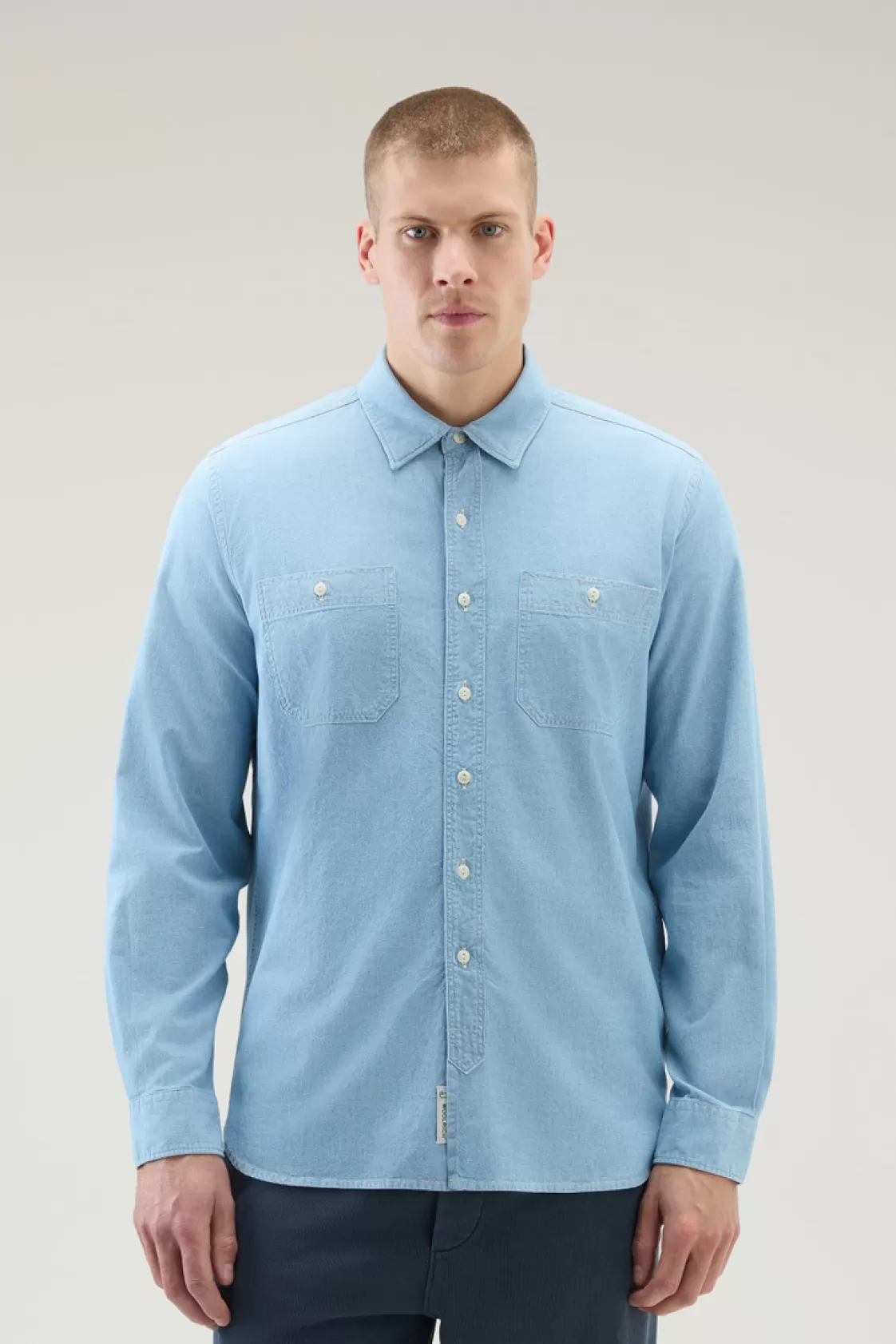 Flannels & Shirts>woolrich Chambray Shirt In Pure Cotton Blue Chambray