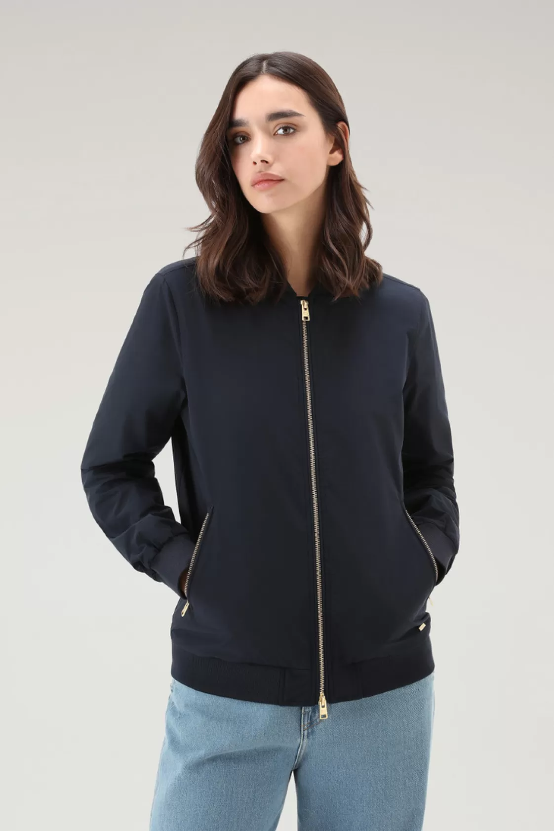 Bomber Jackets>woolrich Charlotte Bomber In Urban Touch Melton Blue