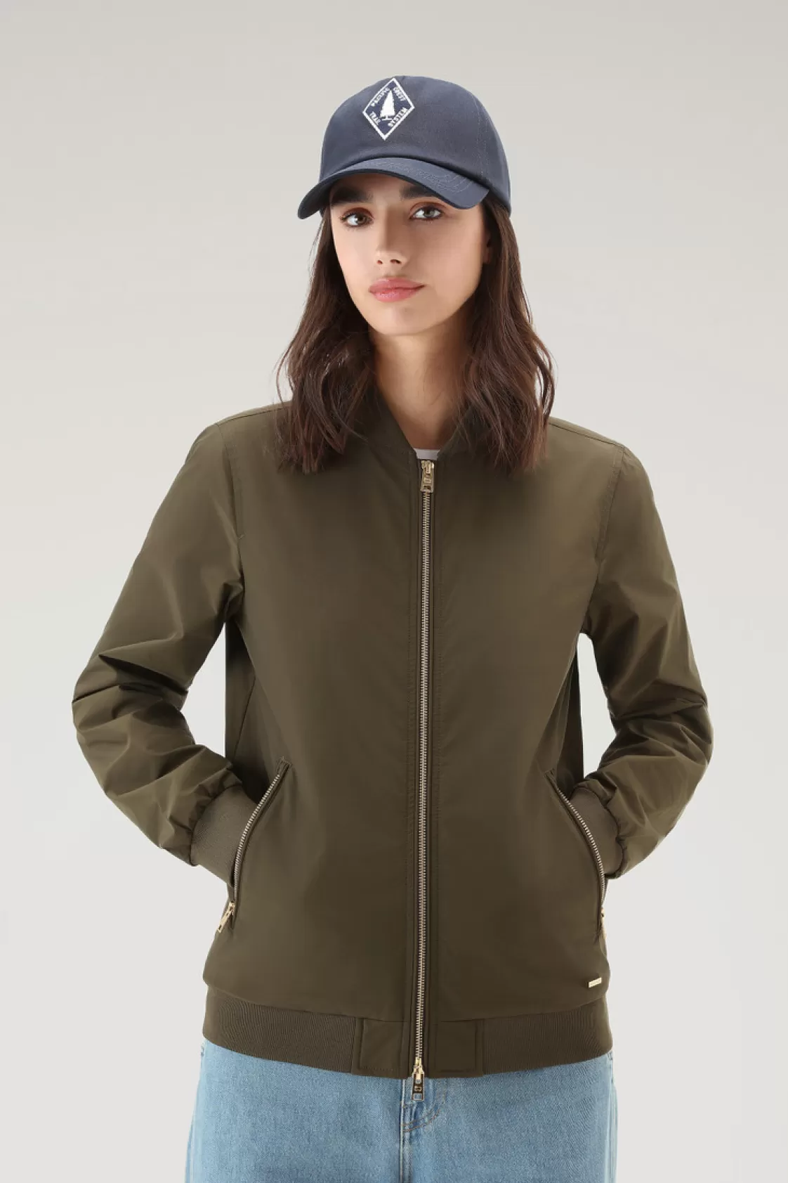 Bomber Jackets>woolrich Charlotte Bomber In Urban Touch Dark Green