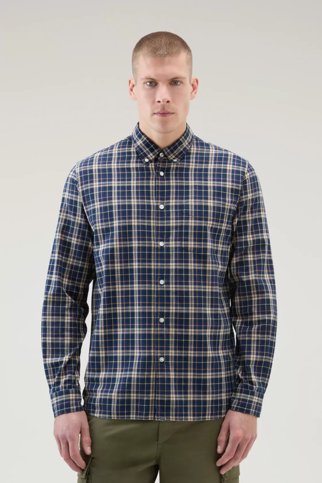 Flannels & Shirts>woolrich Checked Madras Shirt In Pure Cotton Melton Blue Check